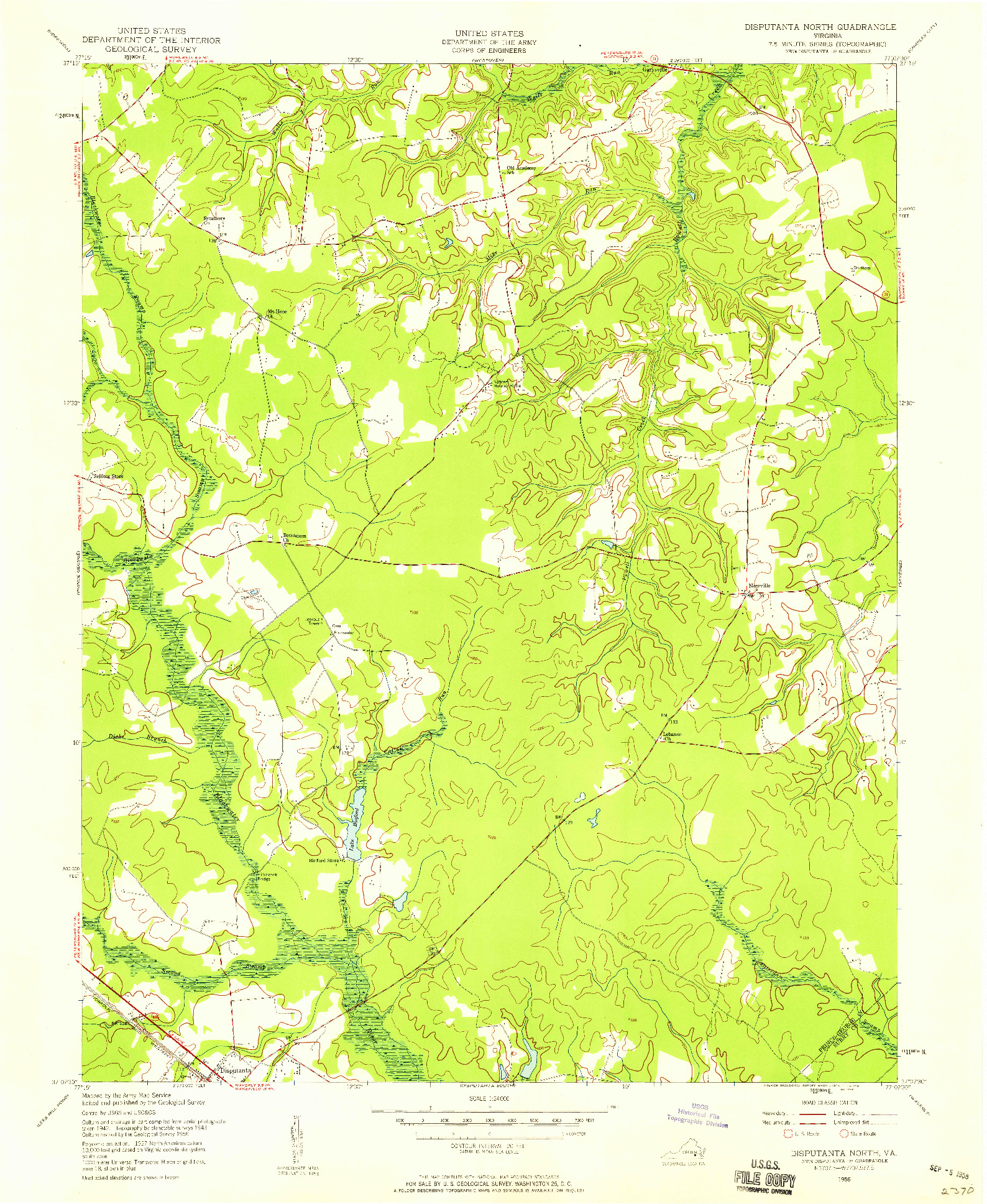 USGS 1:24000-SCALE QUADRANGLE FOR DISPUTANTA NORTH, VA 1956