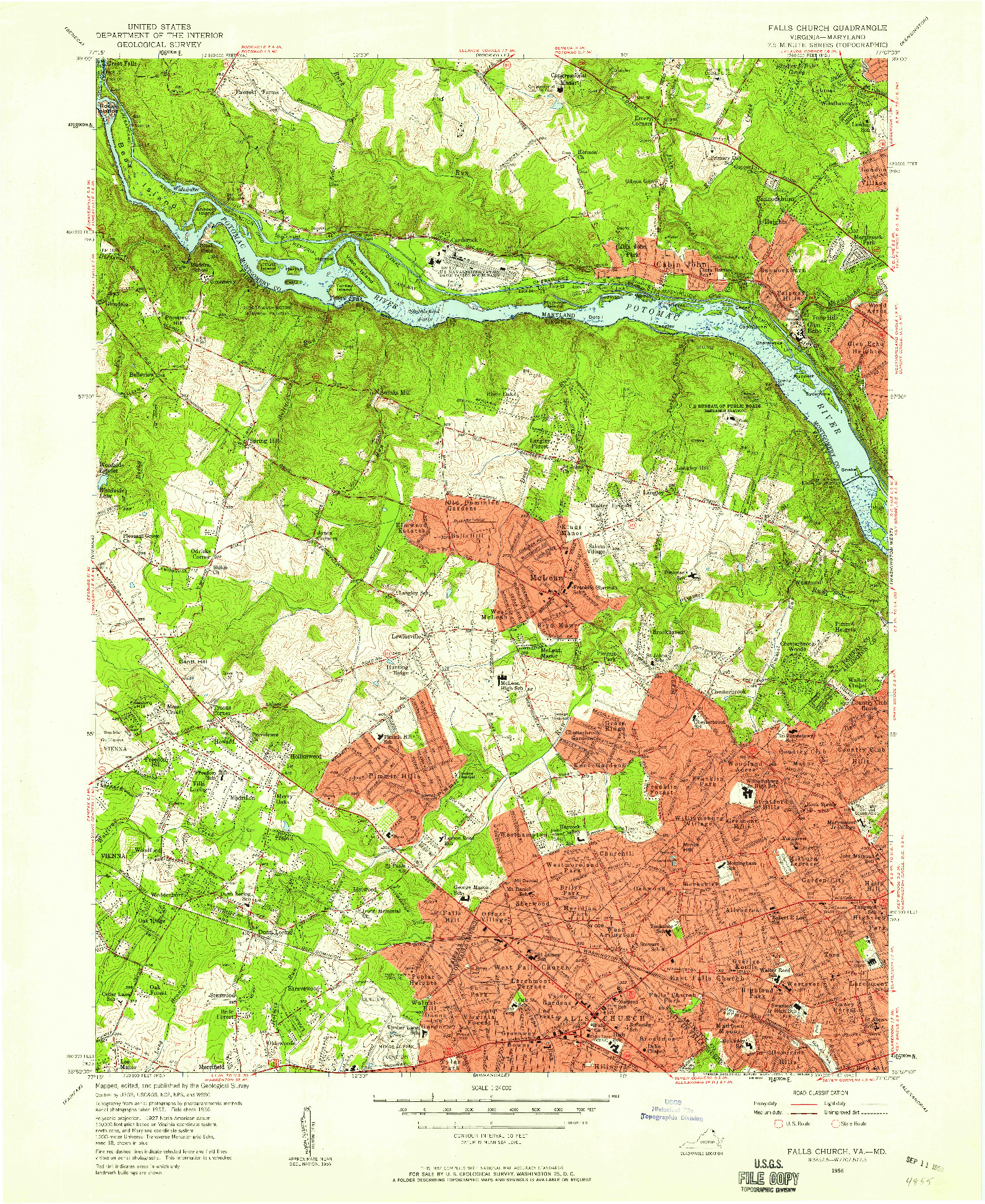 USGS 1:24000-SCALE QUADRANGLE FOR FALLS CHURCH, VA 1956