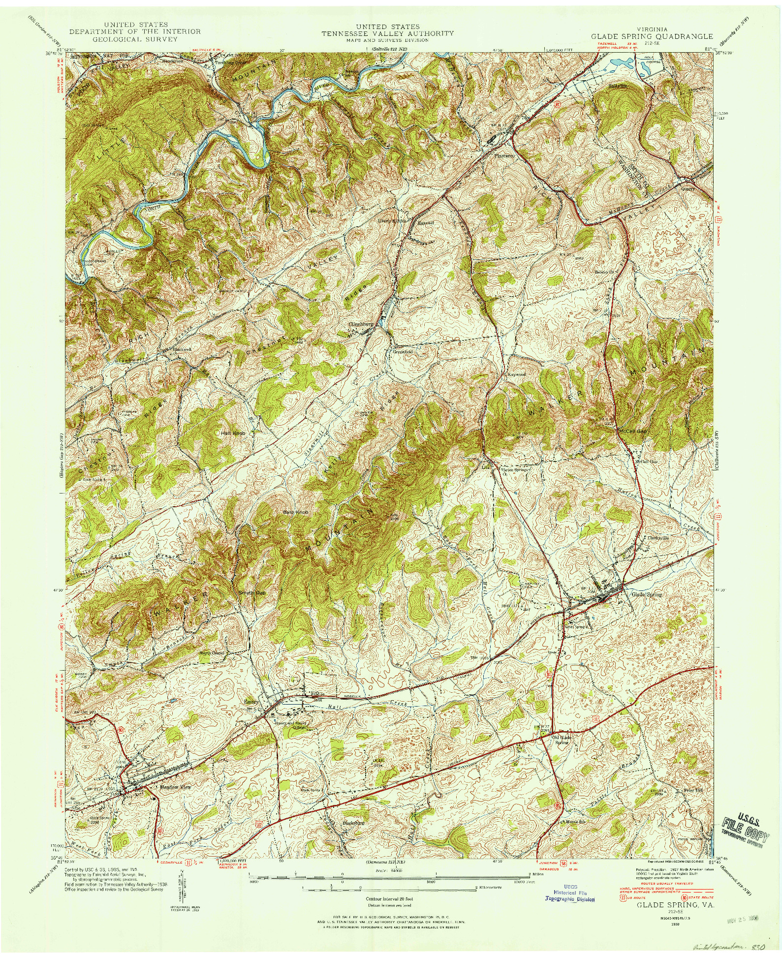 USGS 1:24000-SCALE QUADRANGLE FOR GLADE SPRING, VA 1938