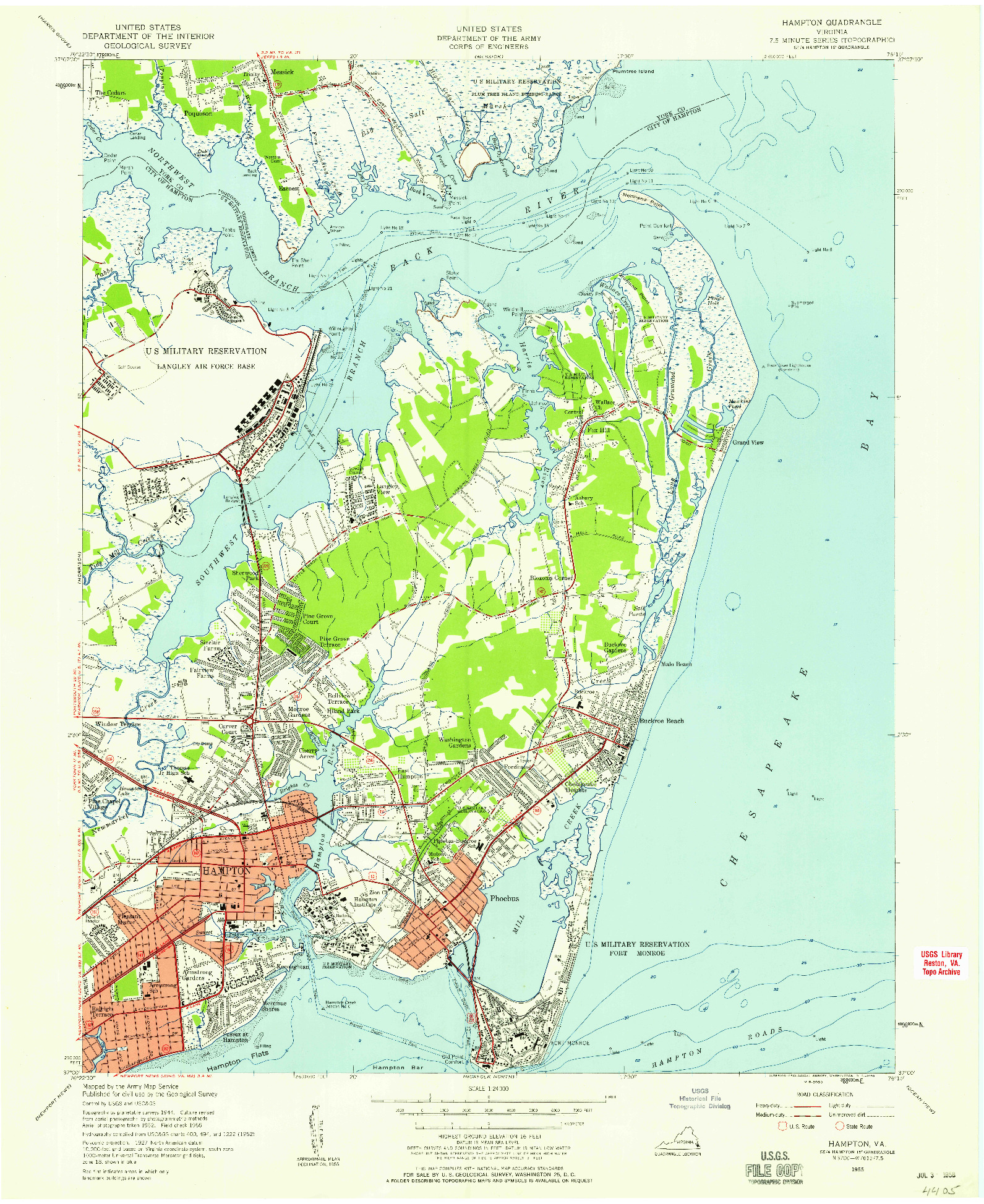 USGS 1:24000-SCALE QUADRANGLE FOR HAMPTON, VA 1955