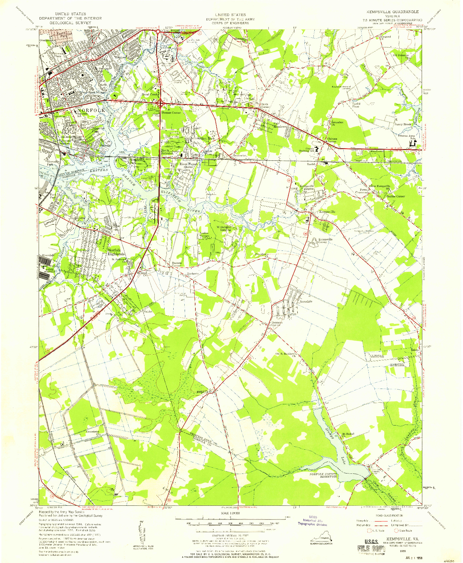 USGS 1:24000-SCALE QUADRANGLE FOR KEMPSVILLE, VA 1955