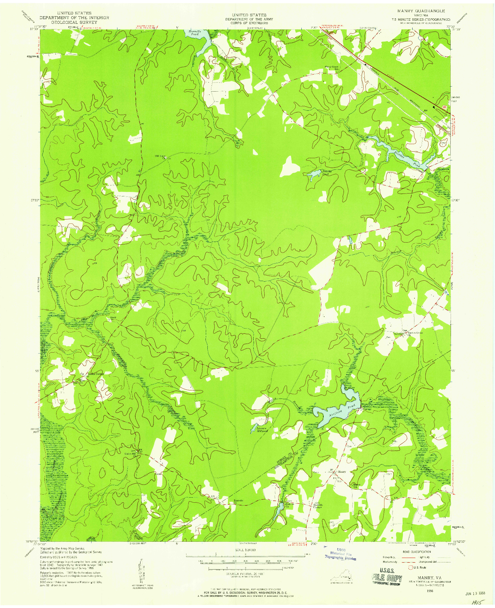 USGS 1:24000-SCALE QUADRANGLE FOR MANRY, VA 1956