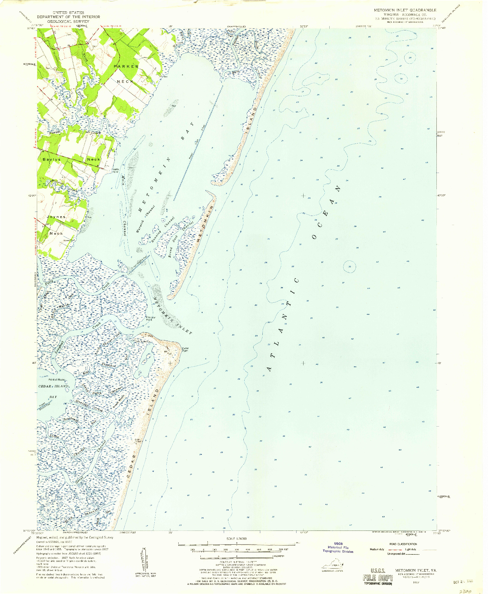 USGS 1:24000-SCALE QUADRANGLE FOR METOMKIN INLET, VA 1957