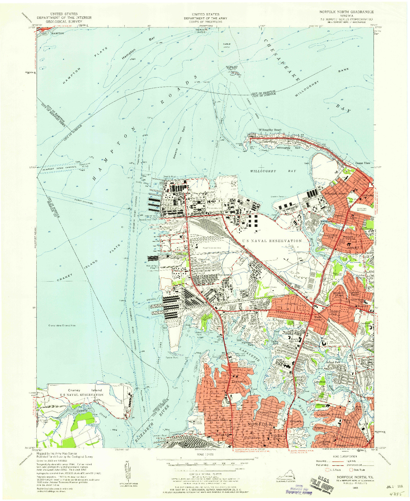 USGS 1:24000-SCALE QUADRANGLE FOR NORFOLK NORTH, VA 1955