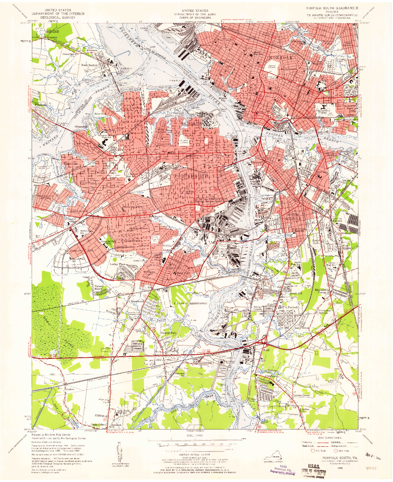 USGS 1:24000-SCALE QUADRANGLE FOR NORFOLK SOUTH, VA 1955