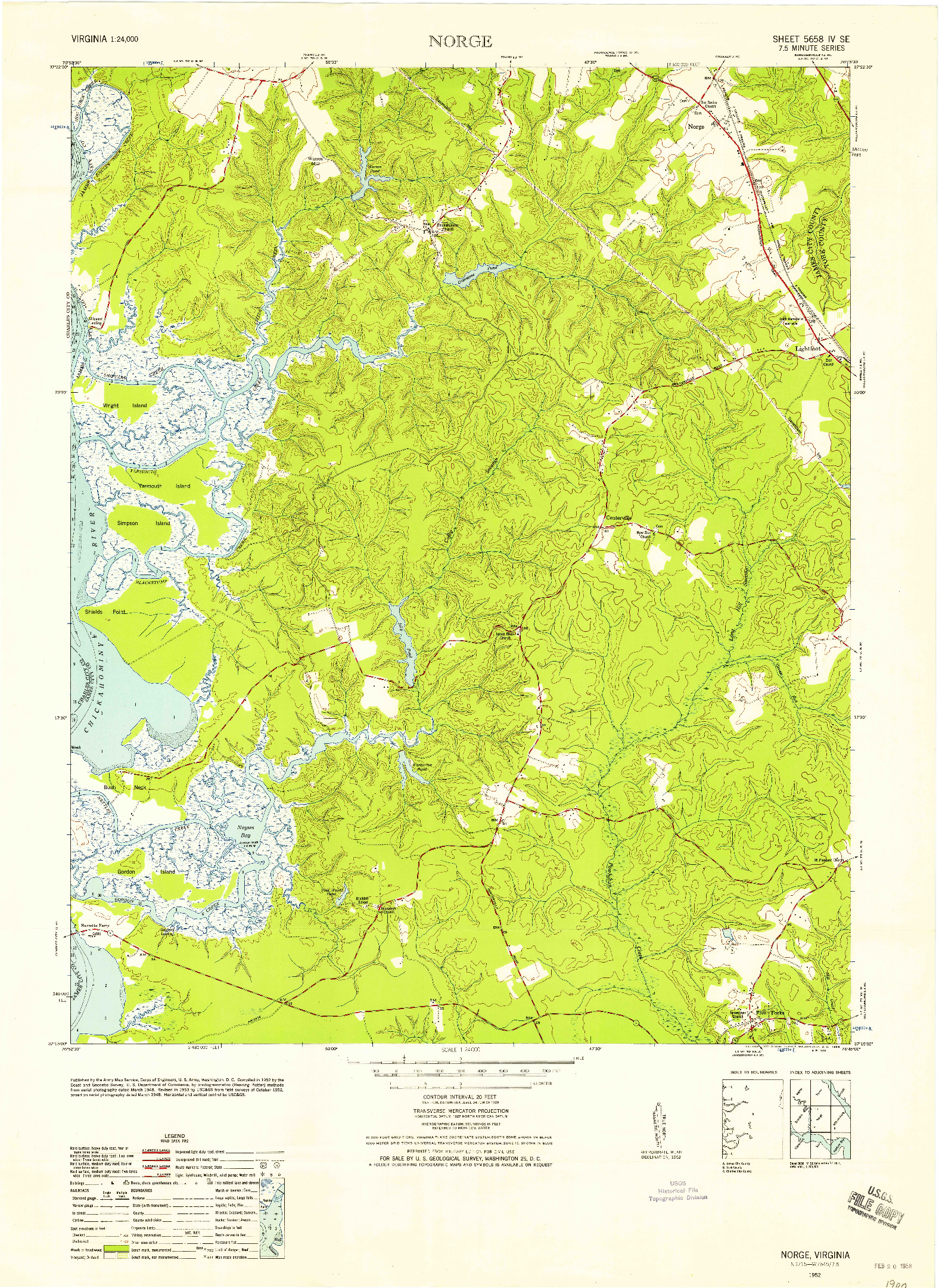 USGS 1:24000-SCALE QUADRANGLE FOR NORGE, VA 1952