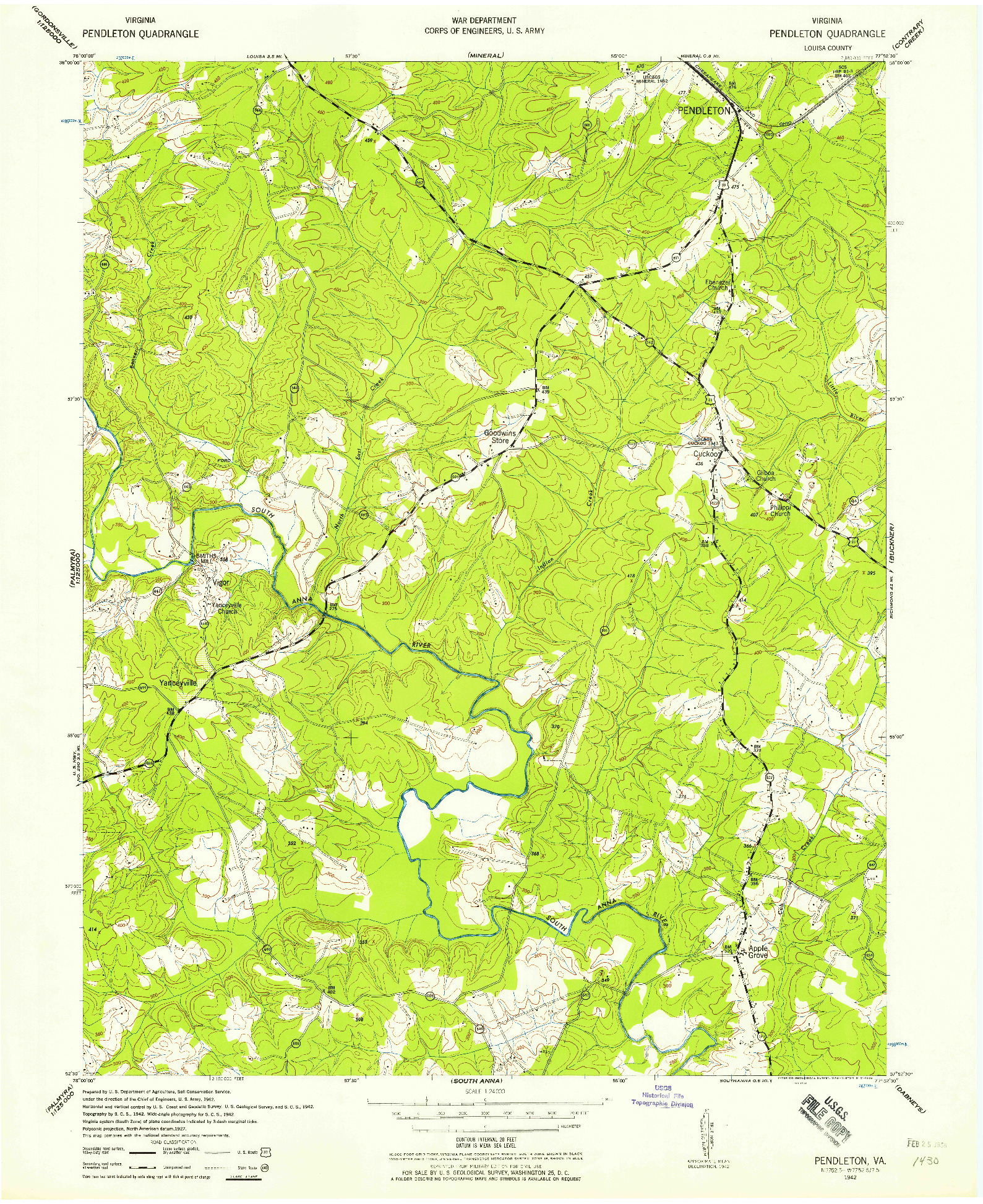 USGS 1:24000-SCALE QUADRANGLE FOR PENDLETON, VA 1942