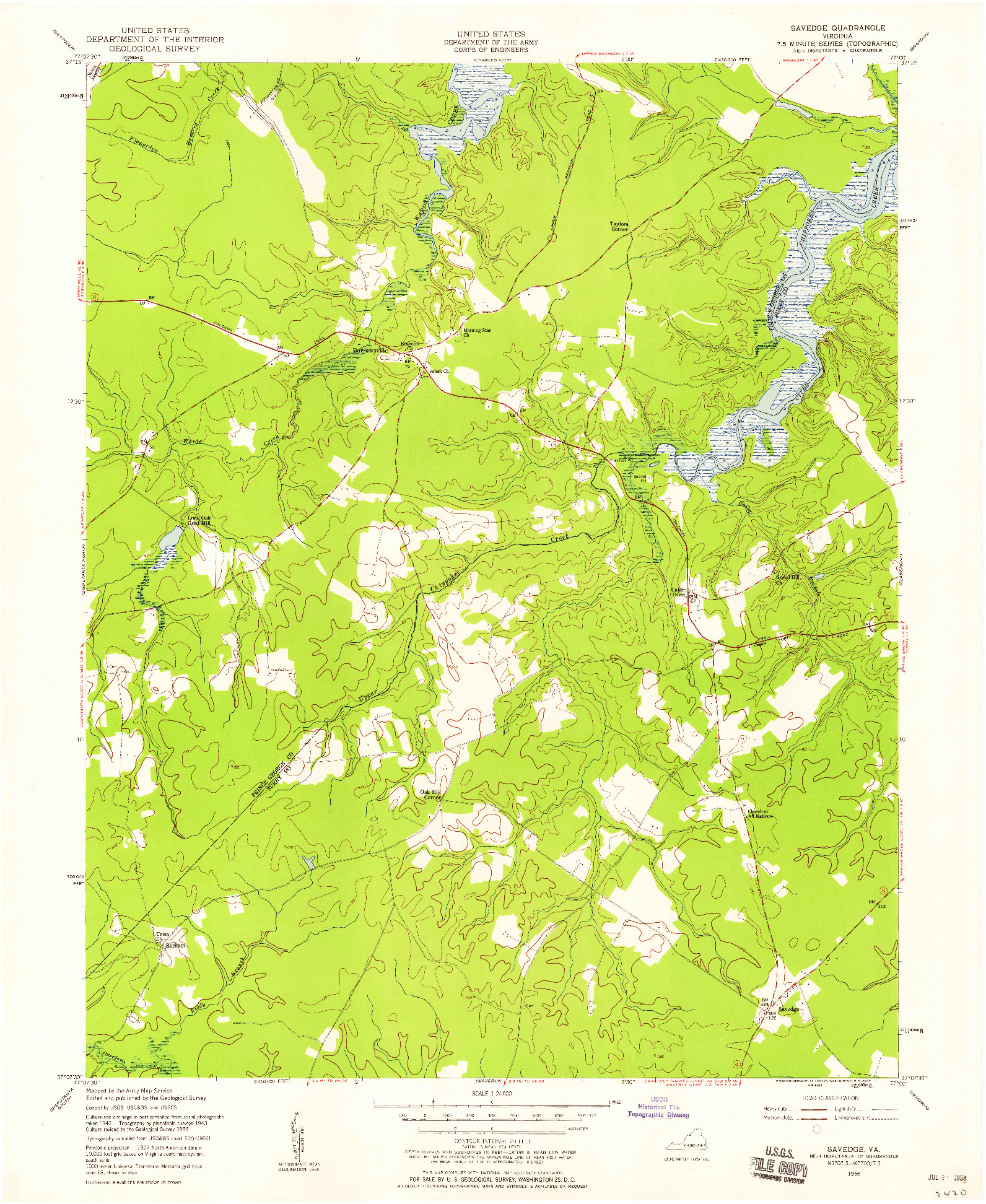 USGS 1:24000-SCALE QUADRANGLE FOR SAVEDGE, VA 1956
