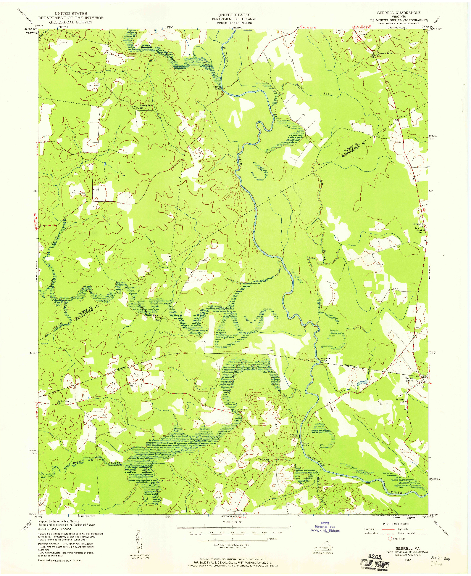 USGS 1:24000-SCALE QUADRANGLE FOR SEBRELL, VA 1957