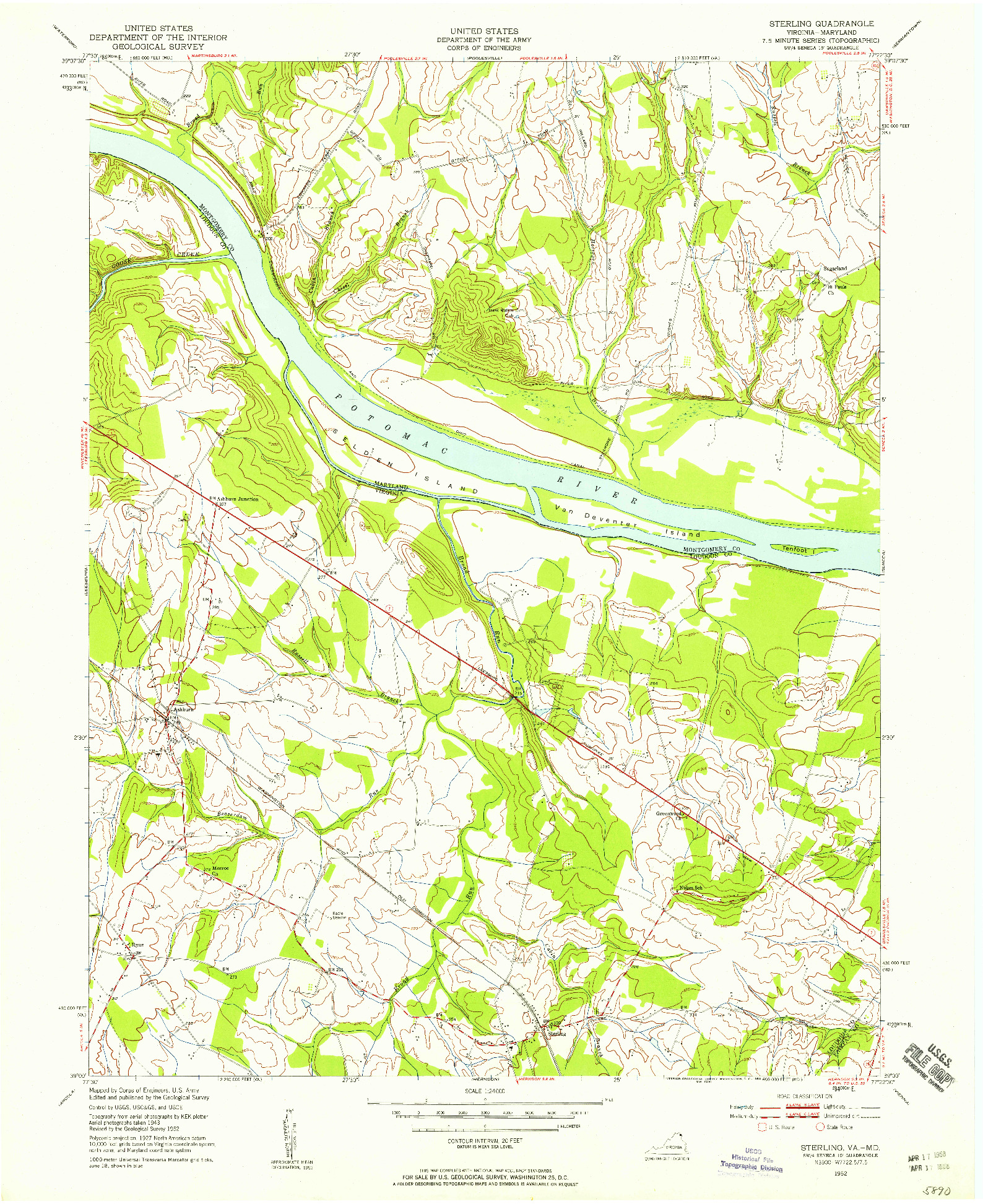 USGS 1:24000-SCALE QUADRANGLE FOR STERLING, VA 1952