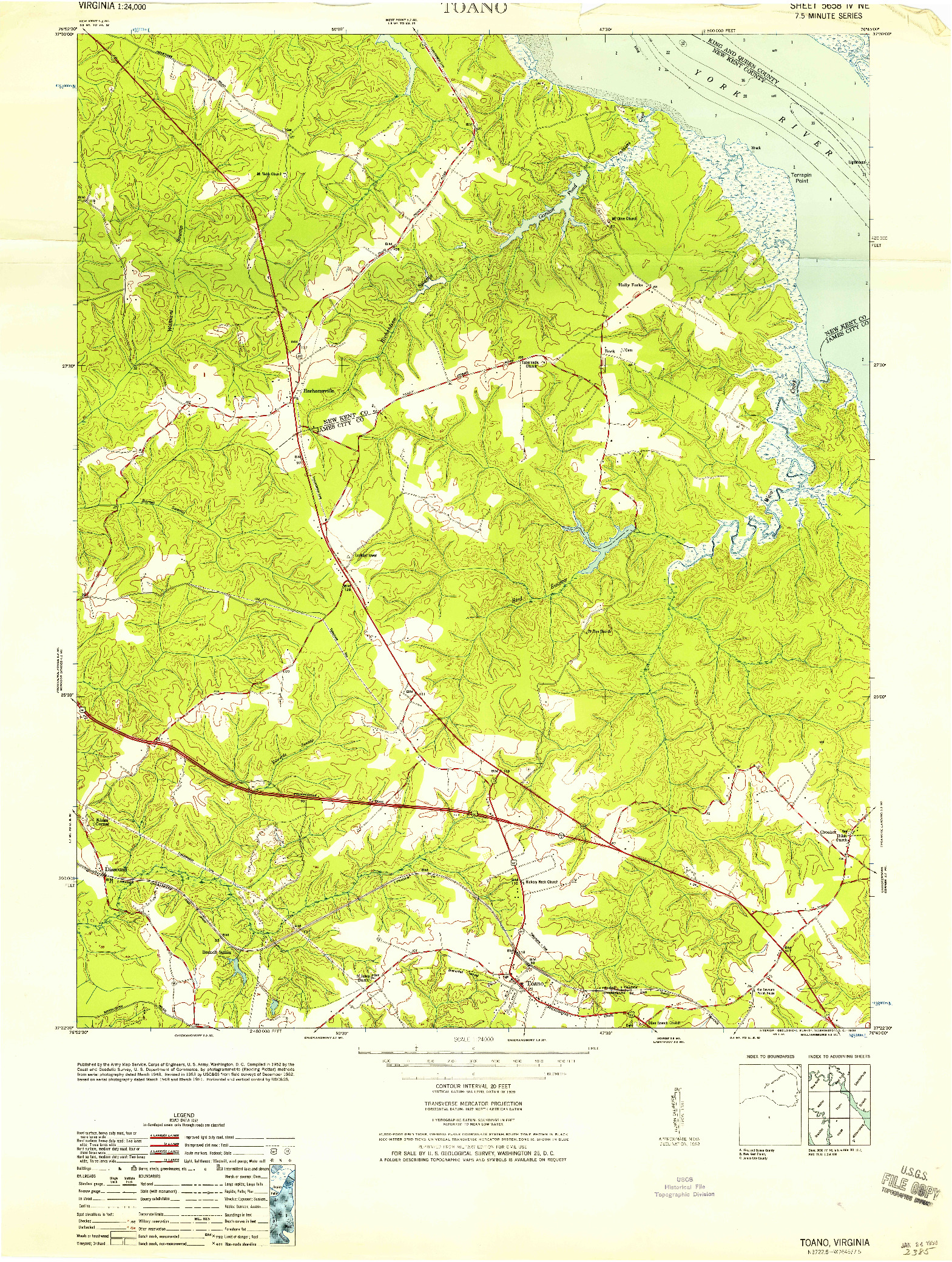USGS 1:24000-SCALE QUADRANGLE FOR TOANO, VA 1958