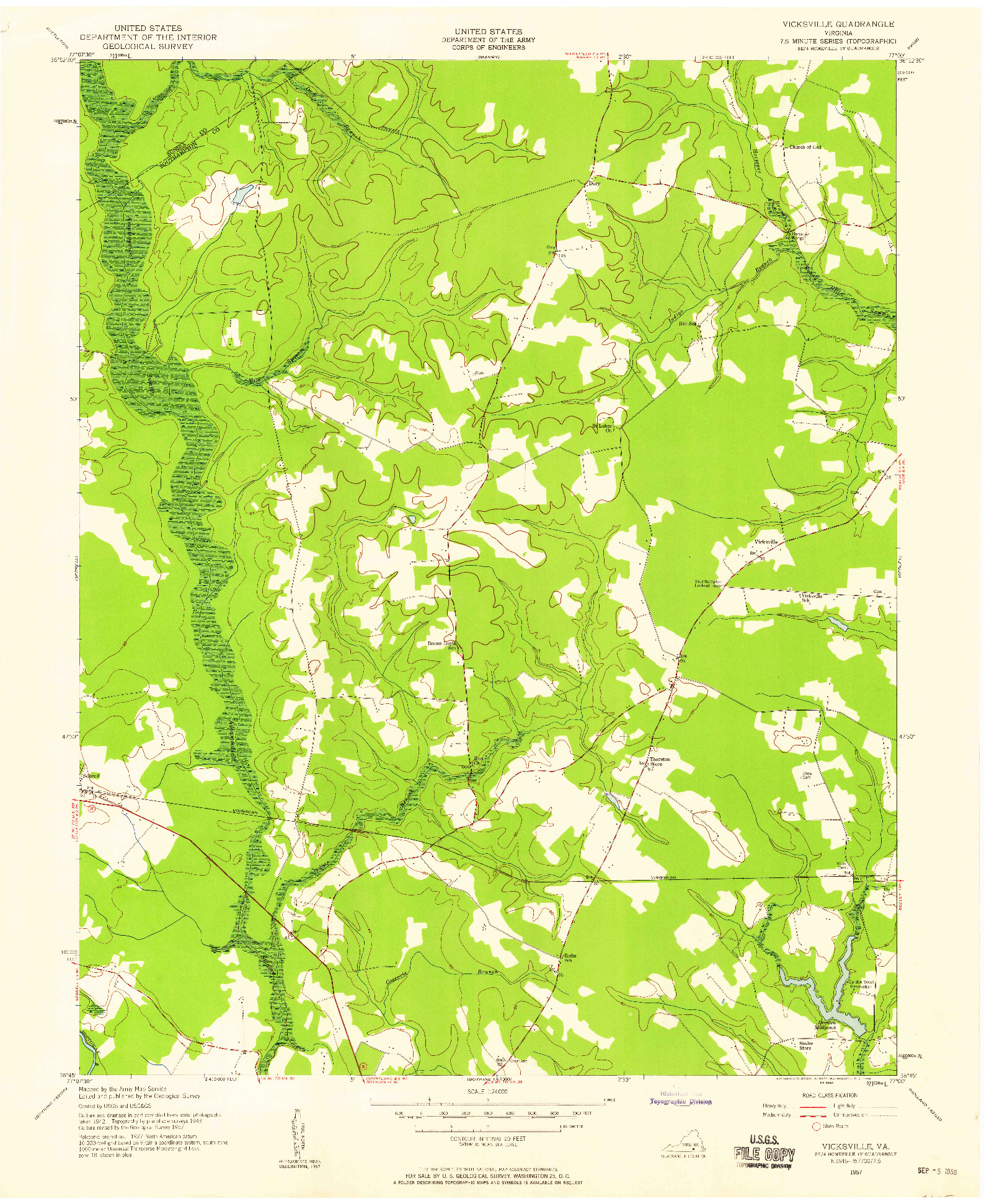 USGS 1:24000-SCALE QUADRANGLE FOR VICKSVILLE, VA 1957