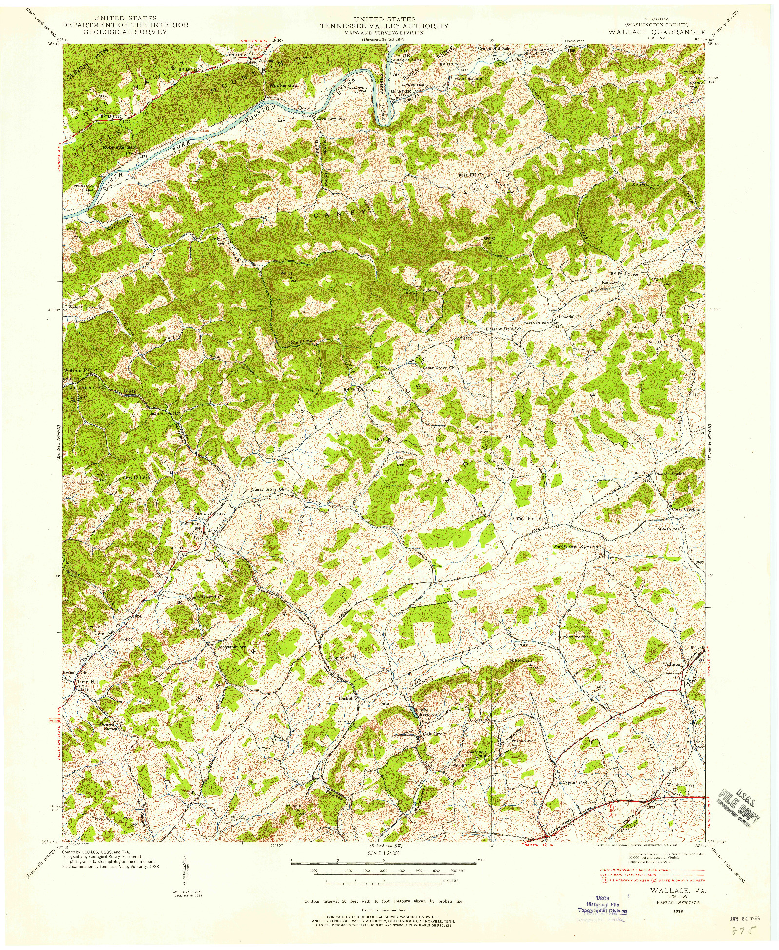 USGS 1:24000-SCALE QUADRANGLE FOR WALLACE, VA 1938