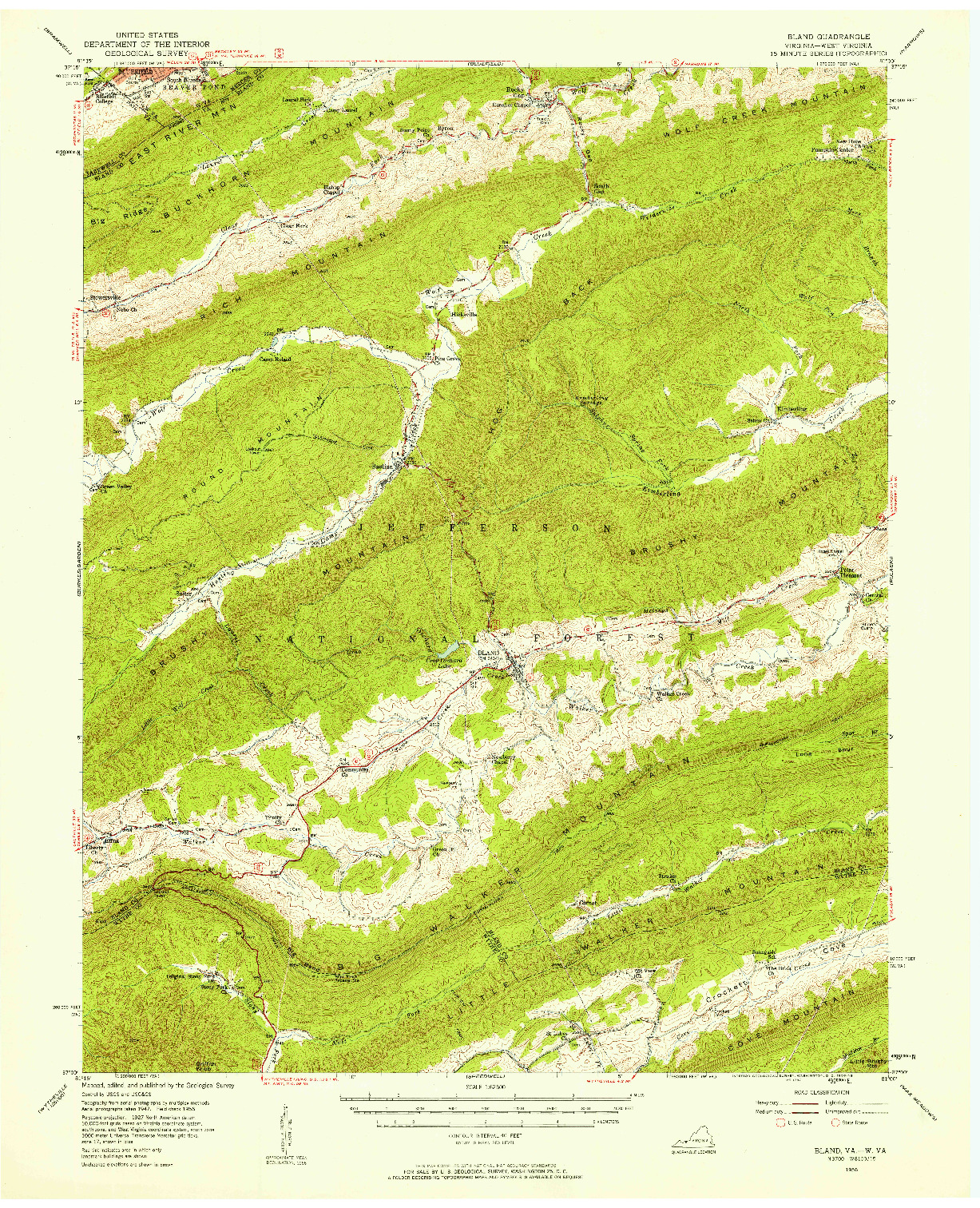 USGS 1:62500-SCALE QUADRANGLE FOR BLAND, VA 1956