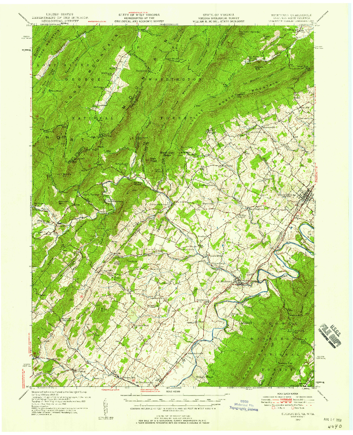 USGS 1:62500-SCALE QUADRANGLE FOR EDINBURG, VA 1947