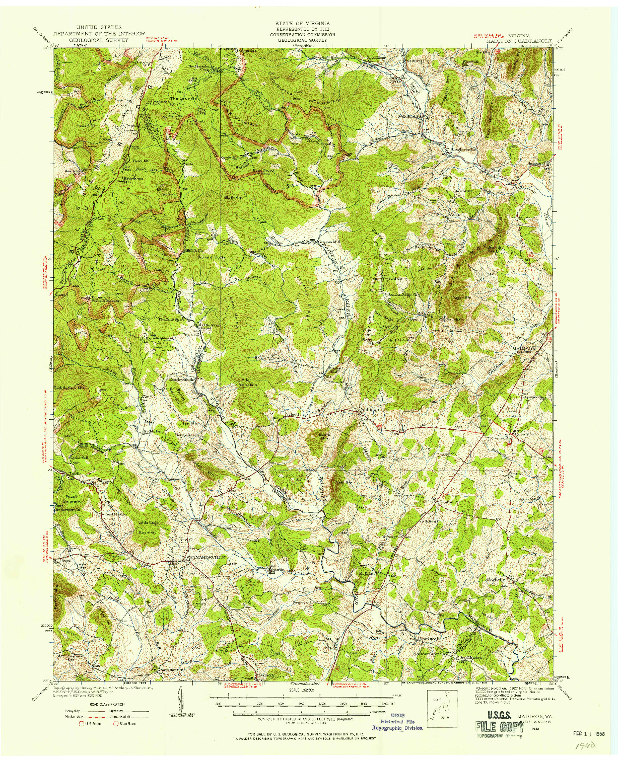 USGS 1:62500-SCALE QUADRANGLE FOR MADISON, VA 1930