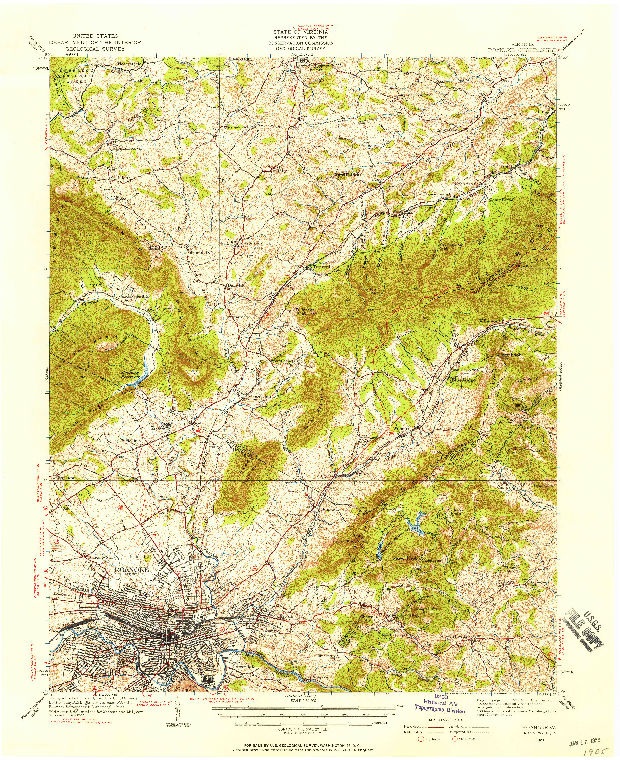 USGS 1:62500-SCALE QUADRANGLE FOR ROANOKE, VA 1929