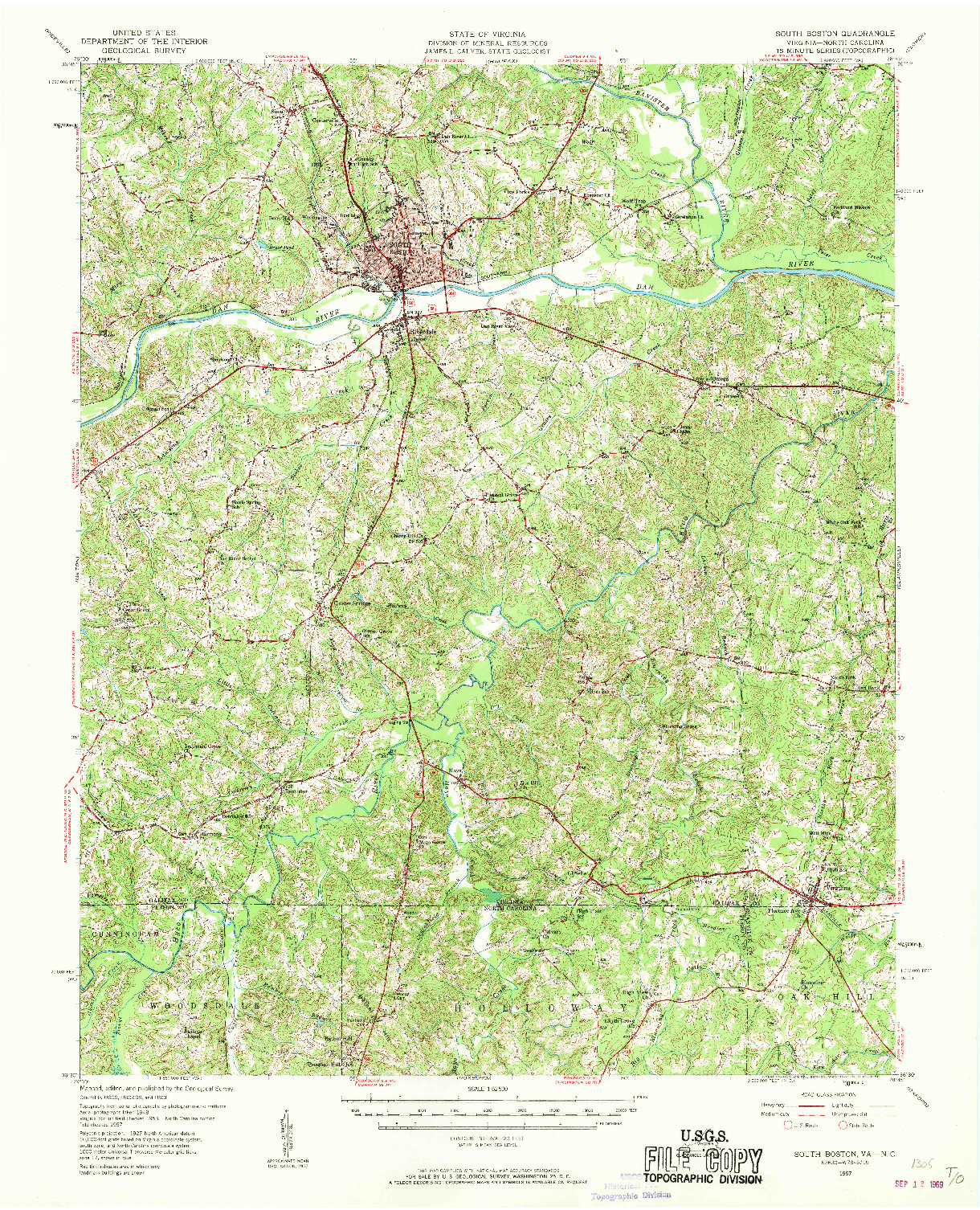 USGS 1:62500-SCALE QUADRANGLE FOR SOUTH BOSTON, VA 1957