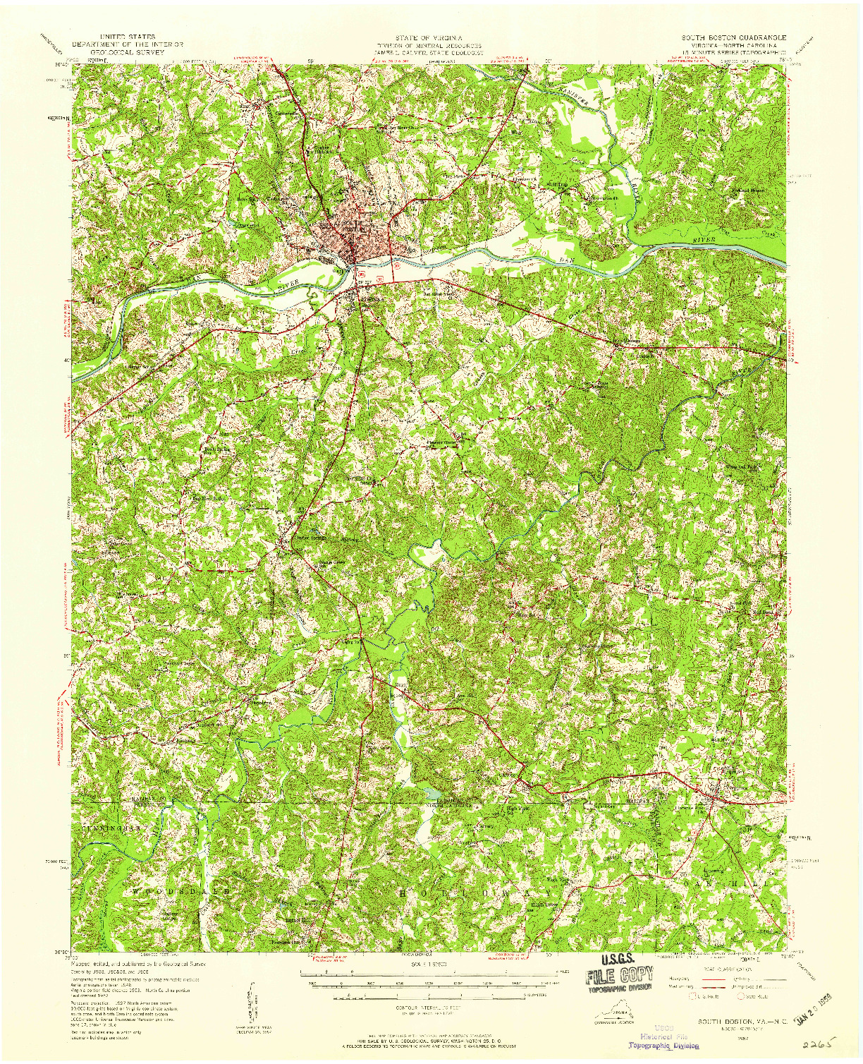 USGS 1:62500-SCALE QUADRANGLE FOR SOUTH BOSTON, VA 1957