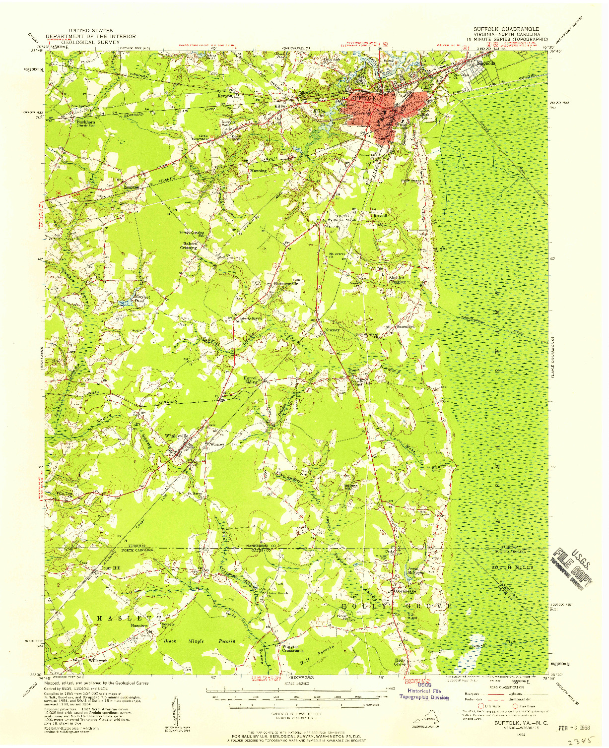 USGS 1:62500-SCALE QUADRANGLE FOR SUFFOLK, VA 1954