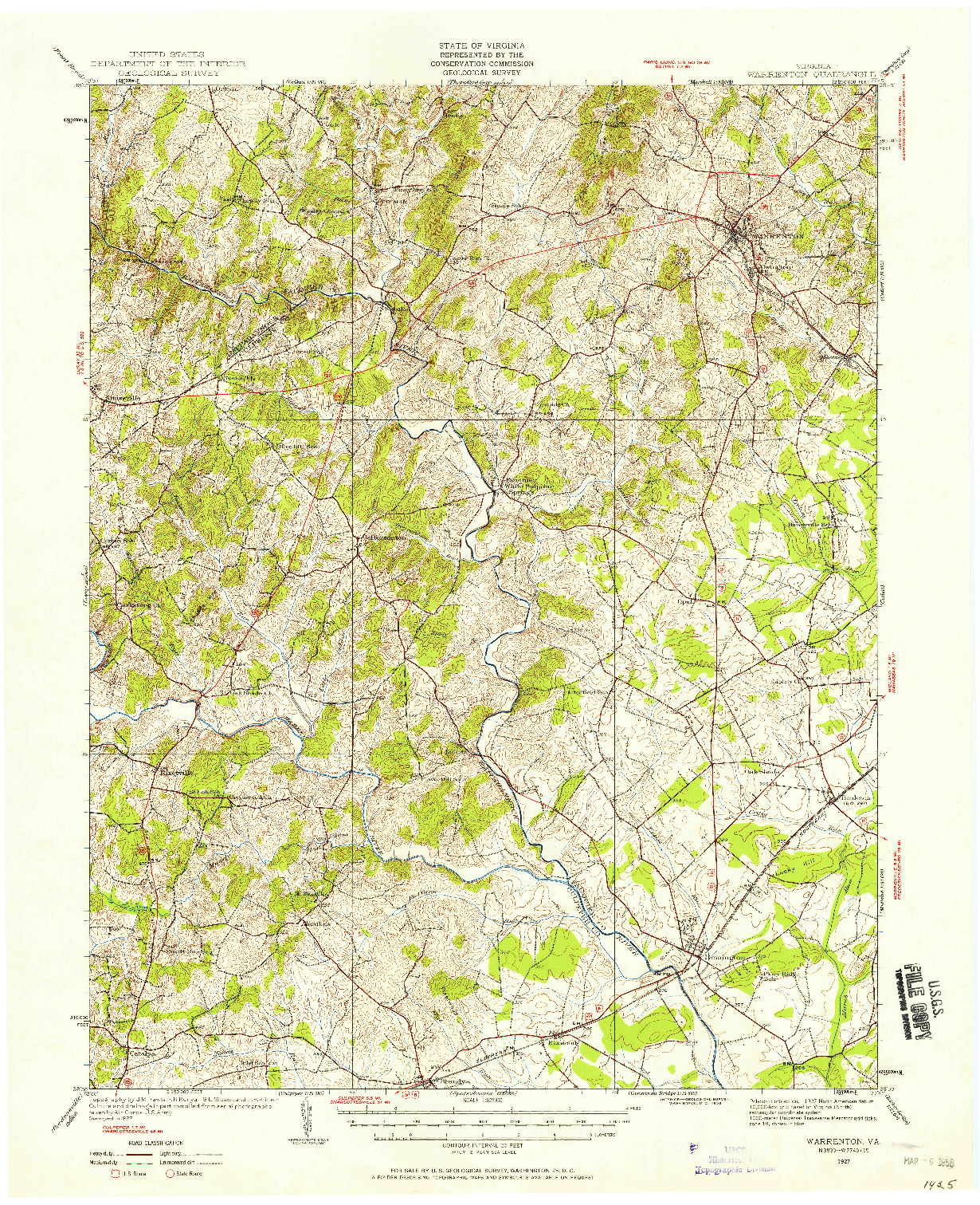 USGS 1:62500-SCALE QUADRANGLE FOR WARRENTON, VA 1927