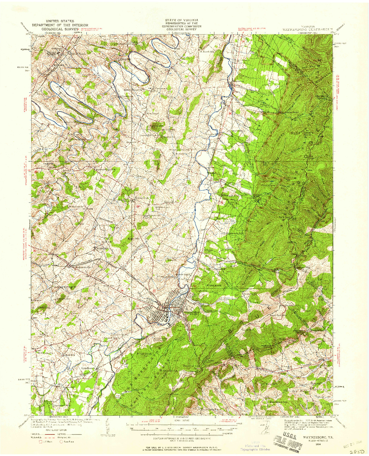 USGS 1:62500-SCALE QUADRANGLE FOR WAYNESBORO, VA 1934