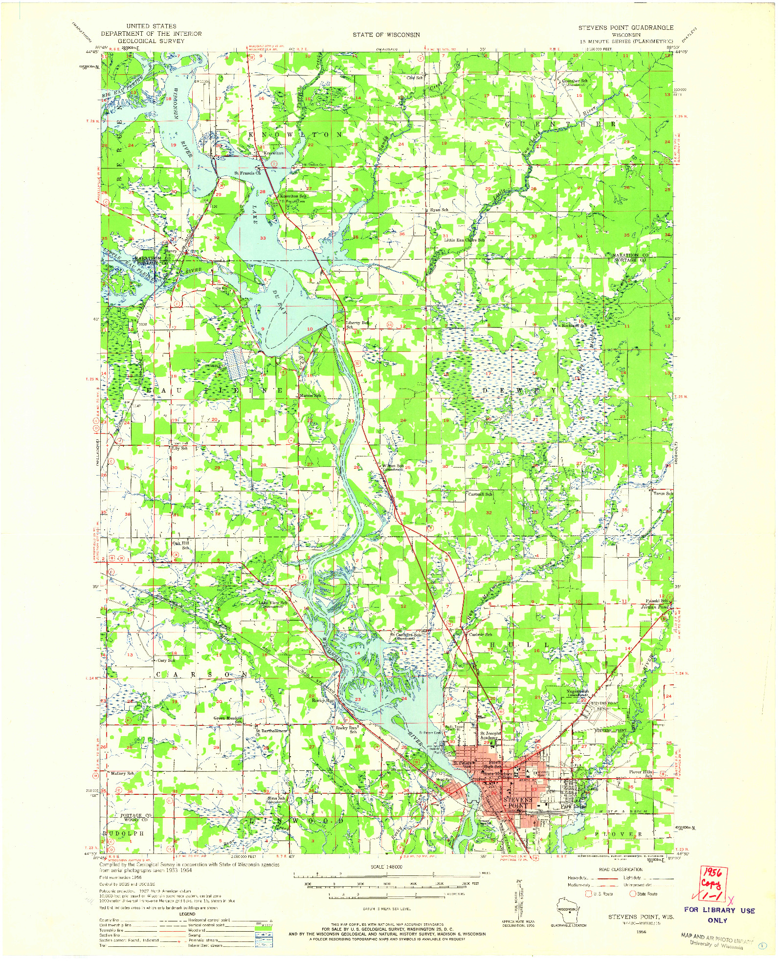 USGS 1:48000-SCALE QUADRANGLE FOR STEVENS POINT, WI 1956