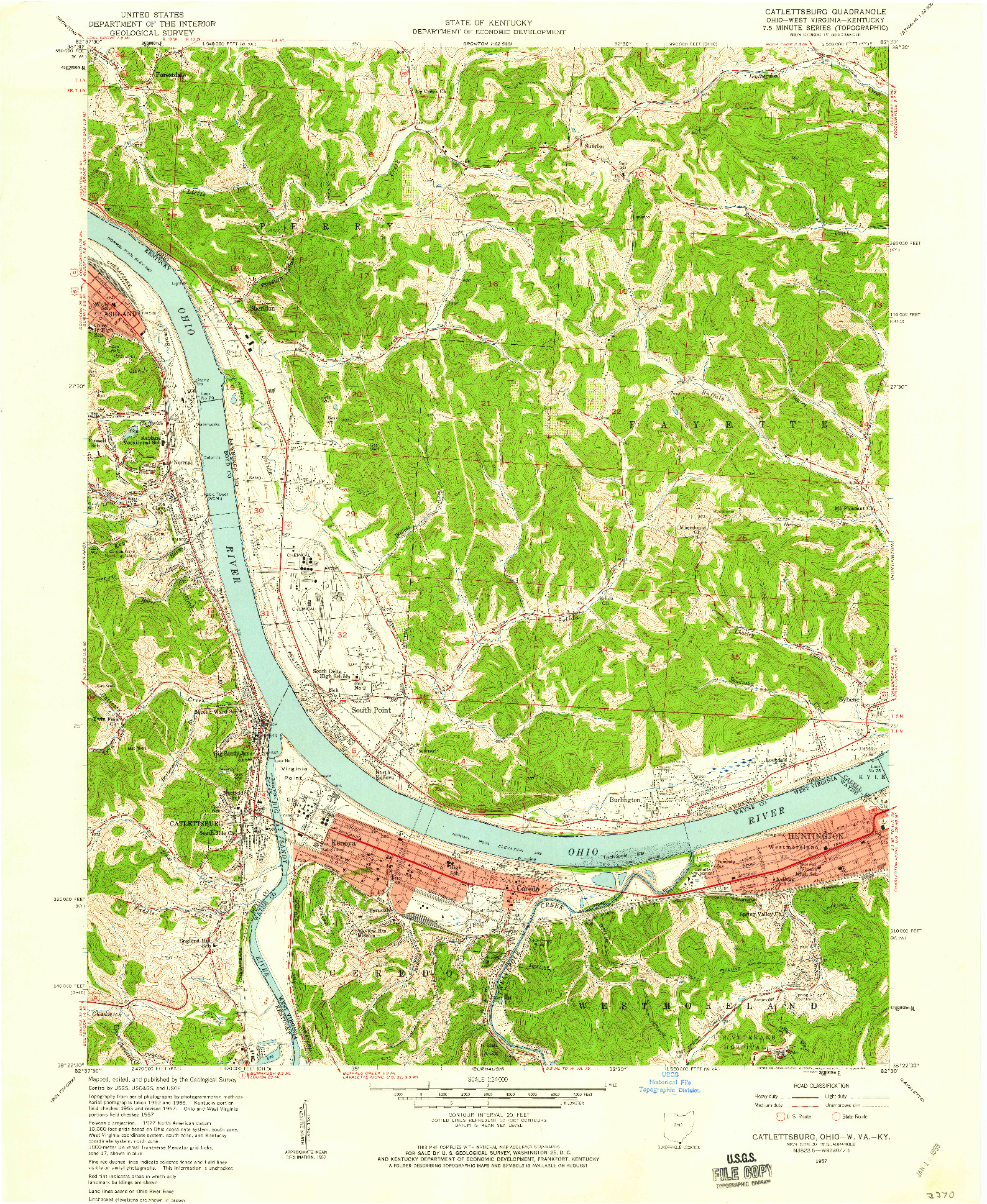 USGS 1:24000-SCALE QUADRANGLE FOR CATLETTSBURG, OH 1957