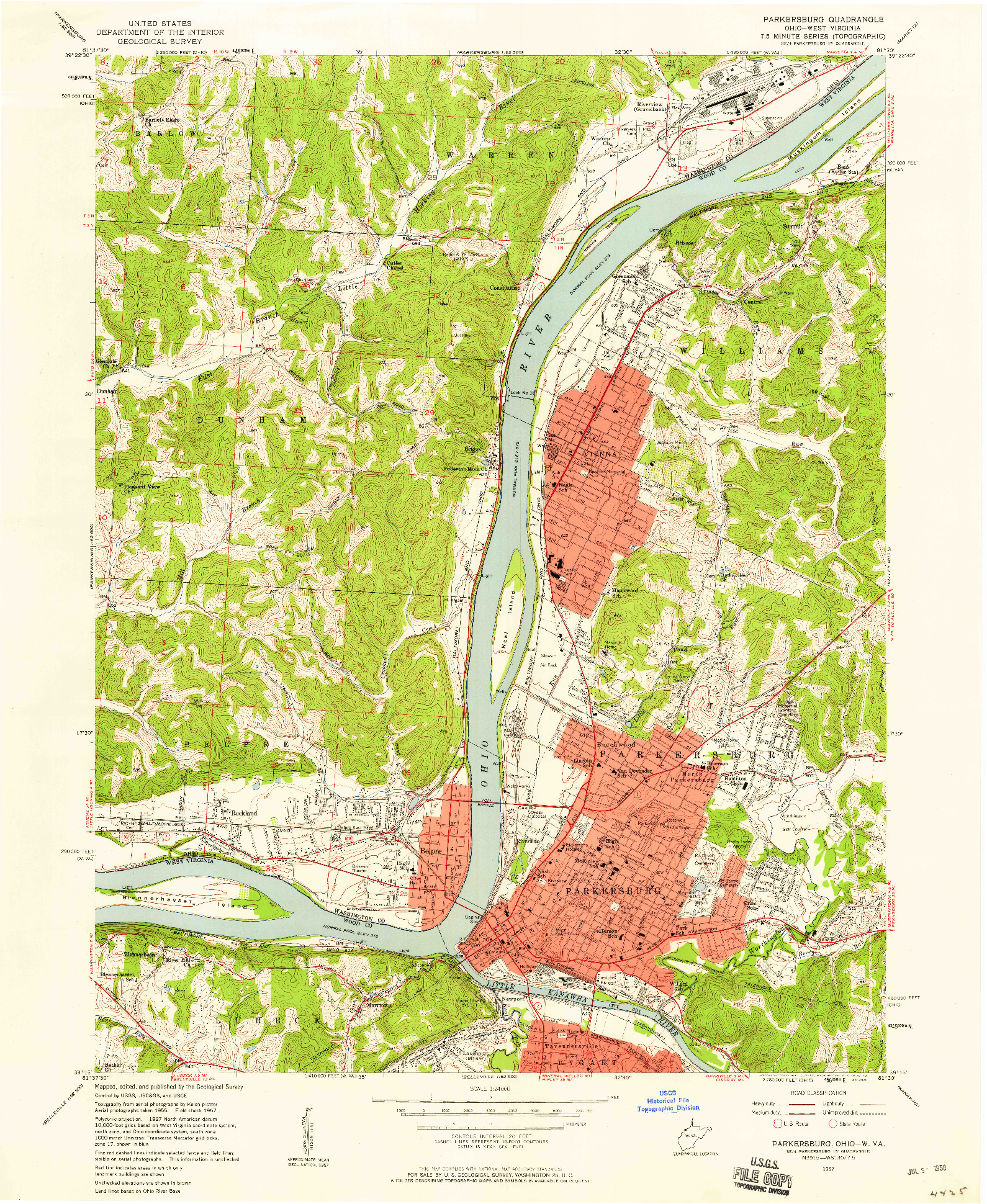 USGS 1:24000-SCALE QUADRANGLE FOR PARKERSBURG, OH 1957