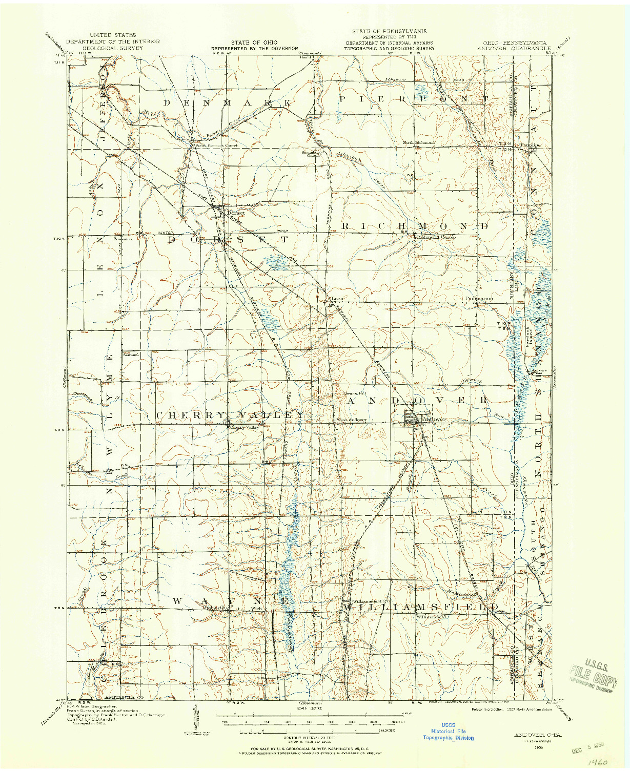USGS 1:62500-SCALE QUADRANGLE FOR ANDOVER, OH 1905