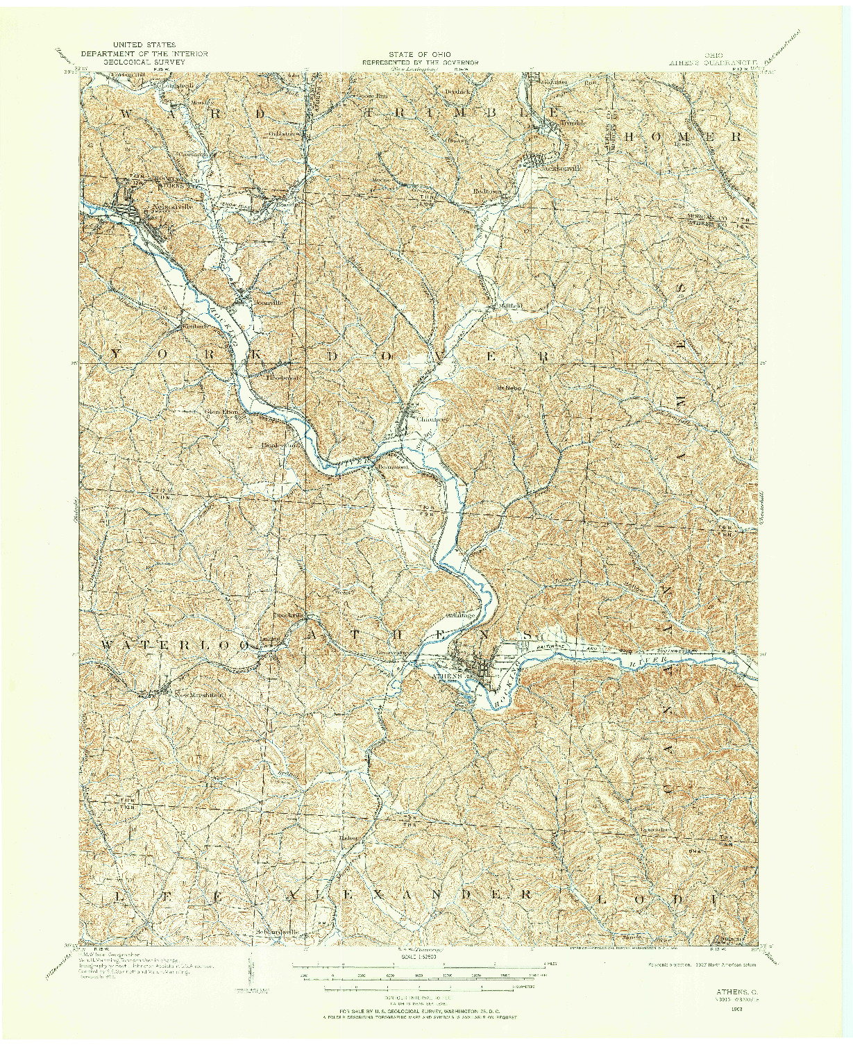 USGS 1:62500-SCALE QUADRANGLE FOR ATHENS, OH 1903