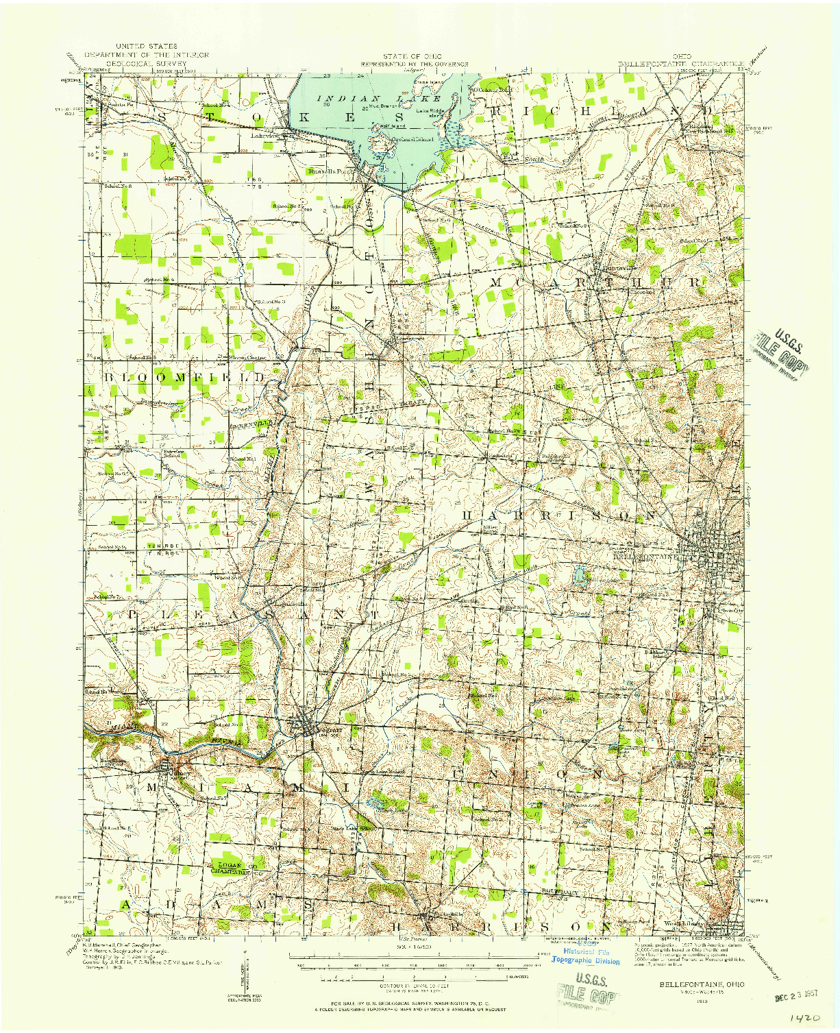 USGS 1:62500-SCALE QUADRANGLE FOR BELLEFONTAINE, OH 1913