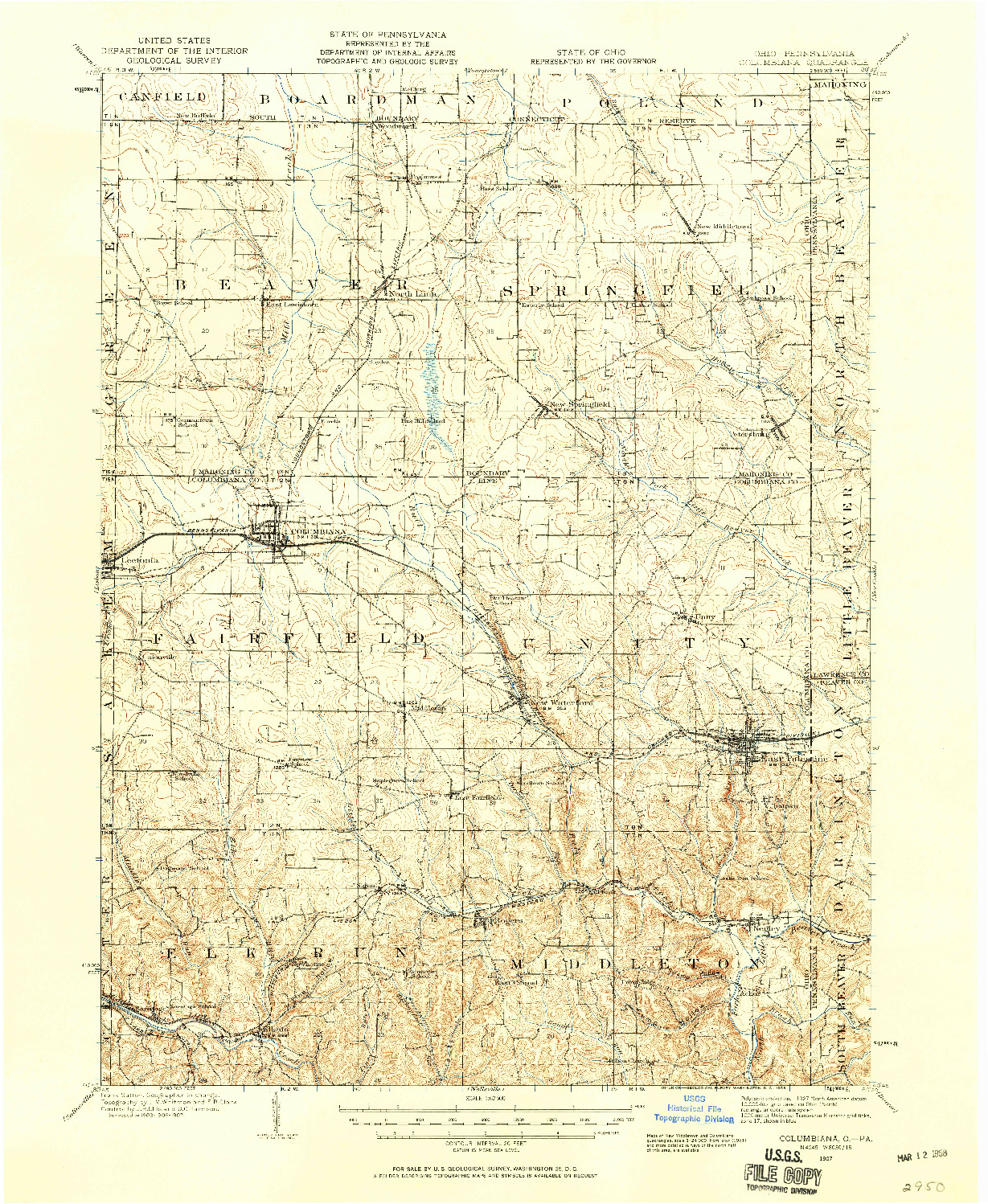 USGS 1:62500-SCALE QUADRANGLE FOR COLUMBIANA, OH 1907
