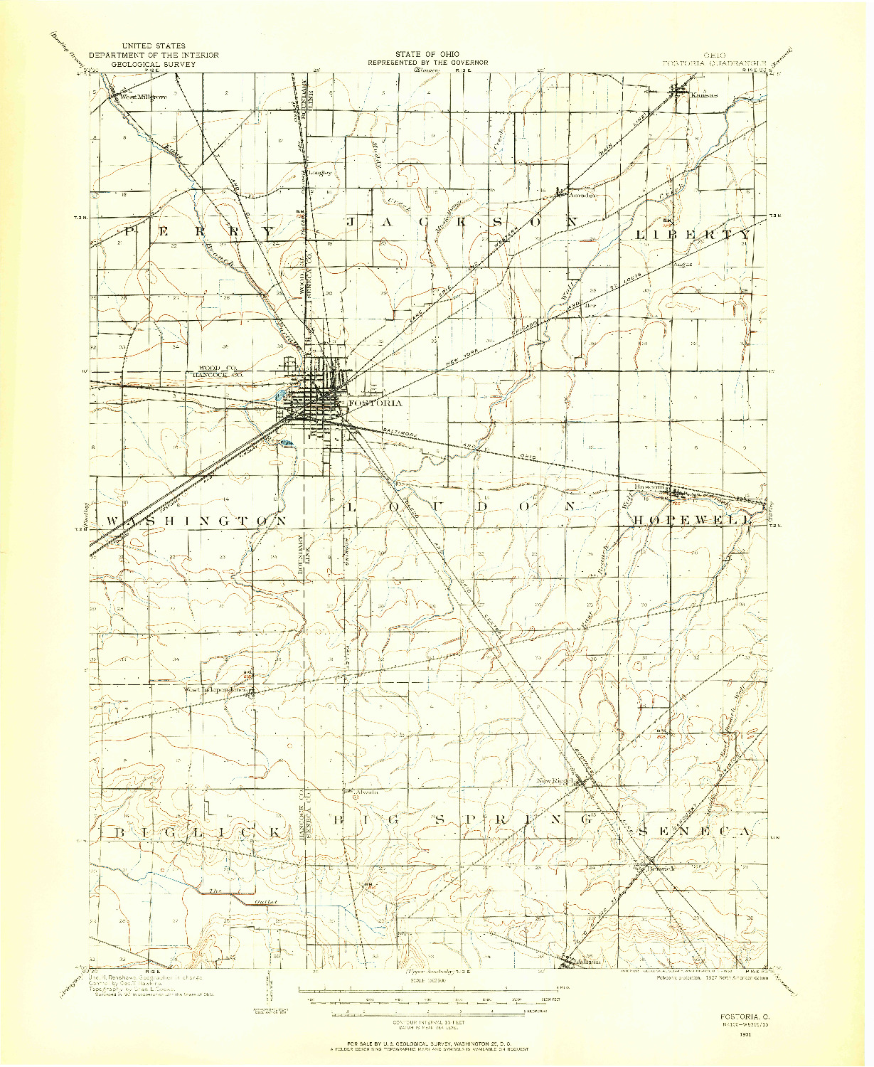 USGS 1:62500-SCALE QUADRANGLE FOR FOSTORIA, OH 1901