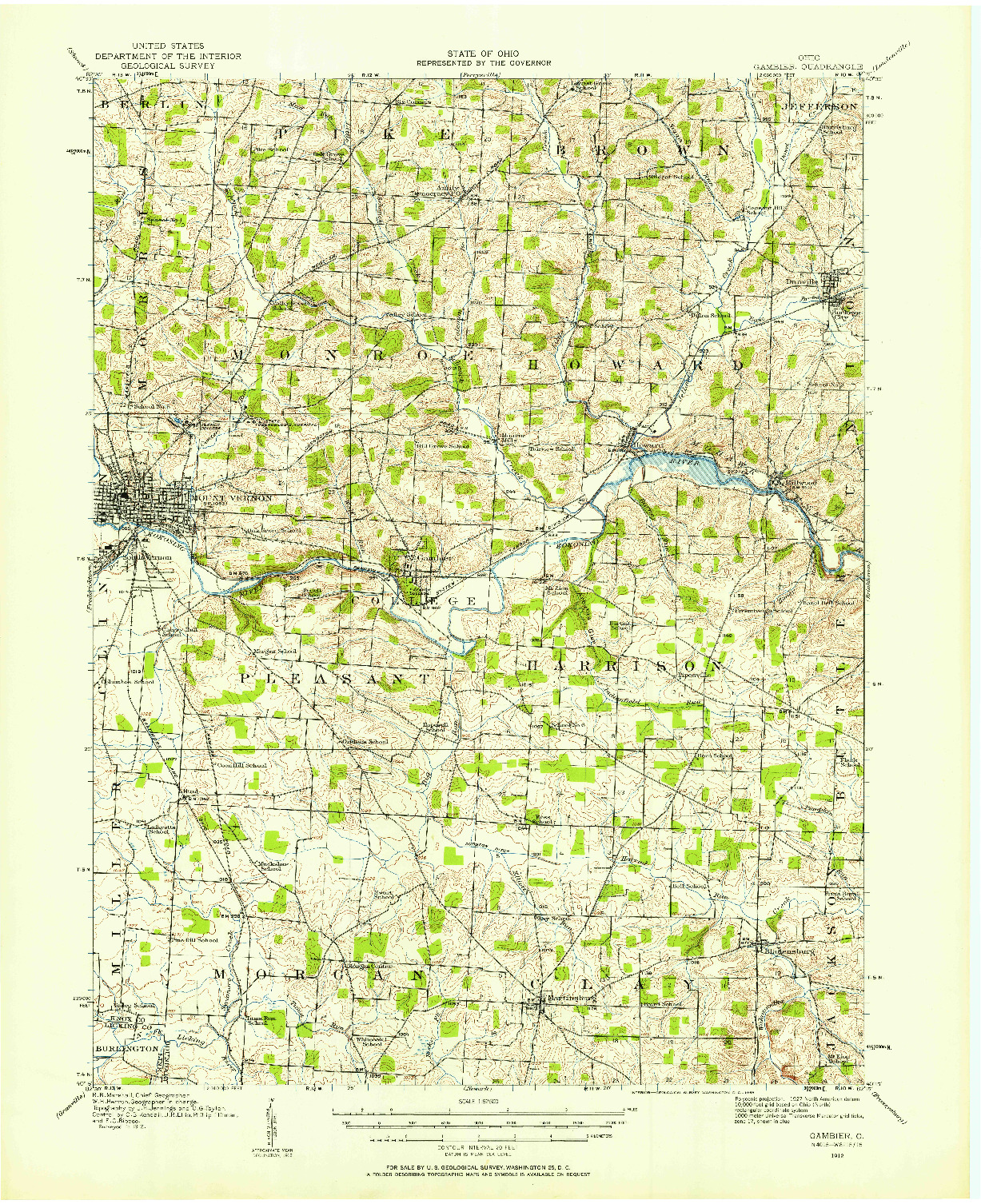 USGS 1:62500-SCALE QUADRANGLE FOR GAMBIER, OH 1912