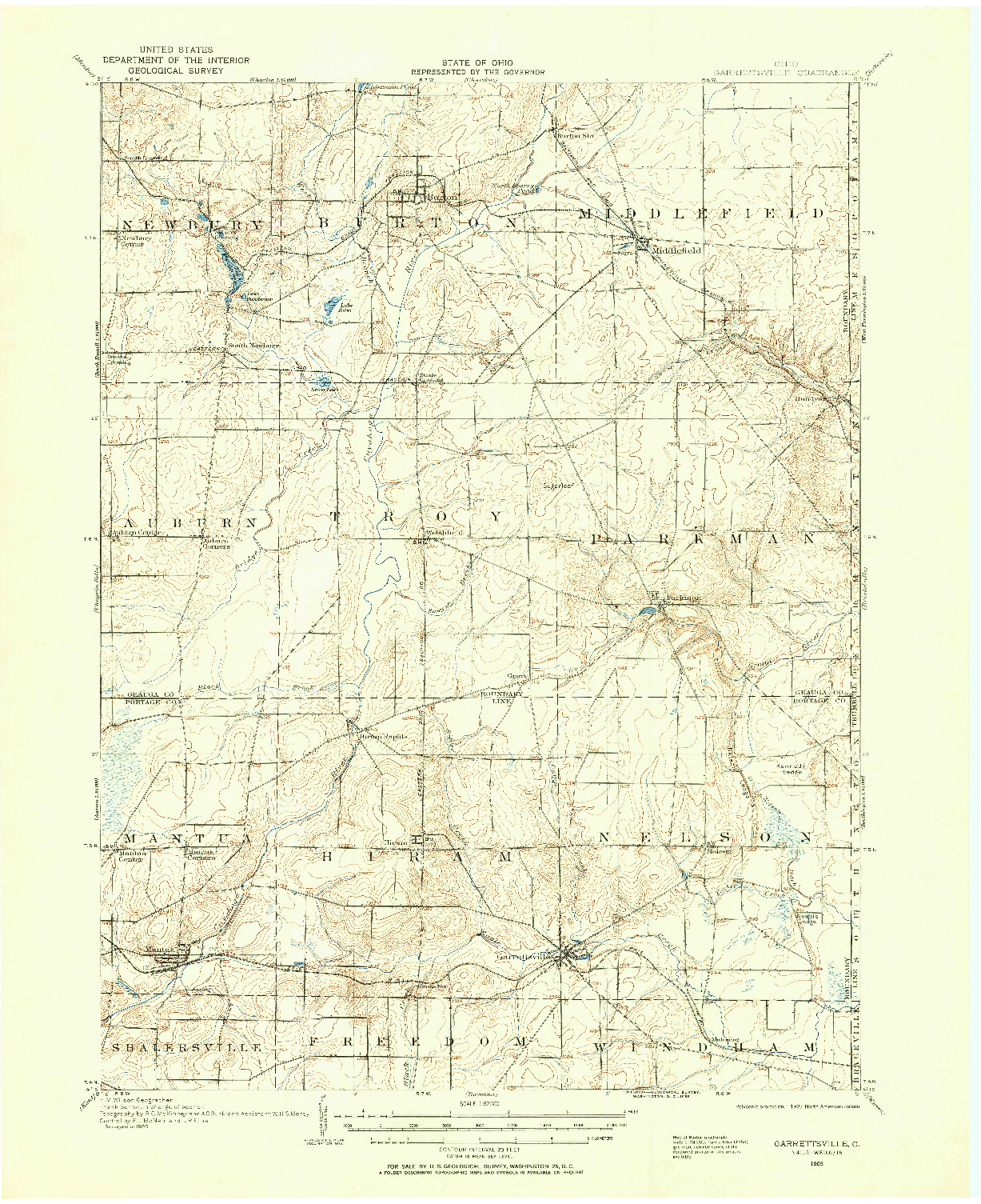 USGS 1:62500-SCALE QUADRANGLE FOR GARRETTSVILLE, OH 1905
