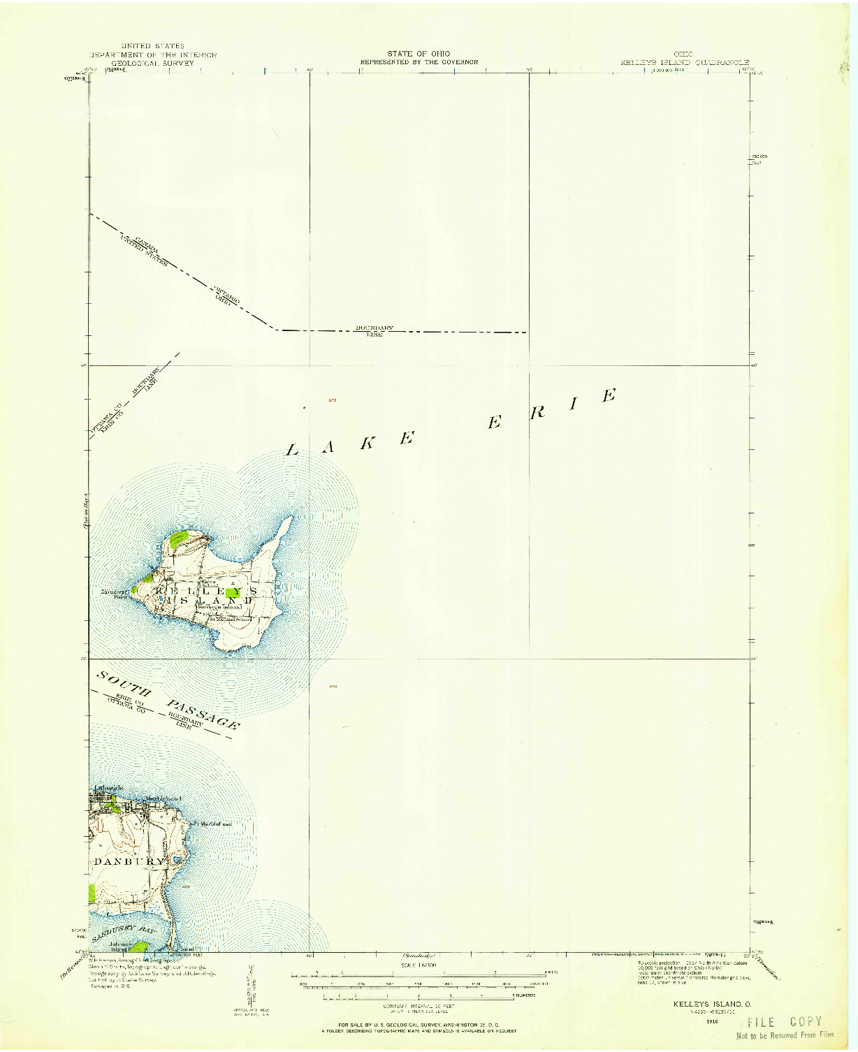 USGS 1:62500-SCALE QUADRANGLE FOR KELLEYS ISLAND, OH 1916