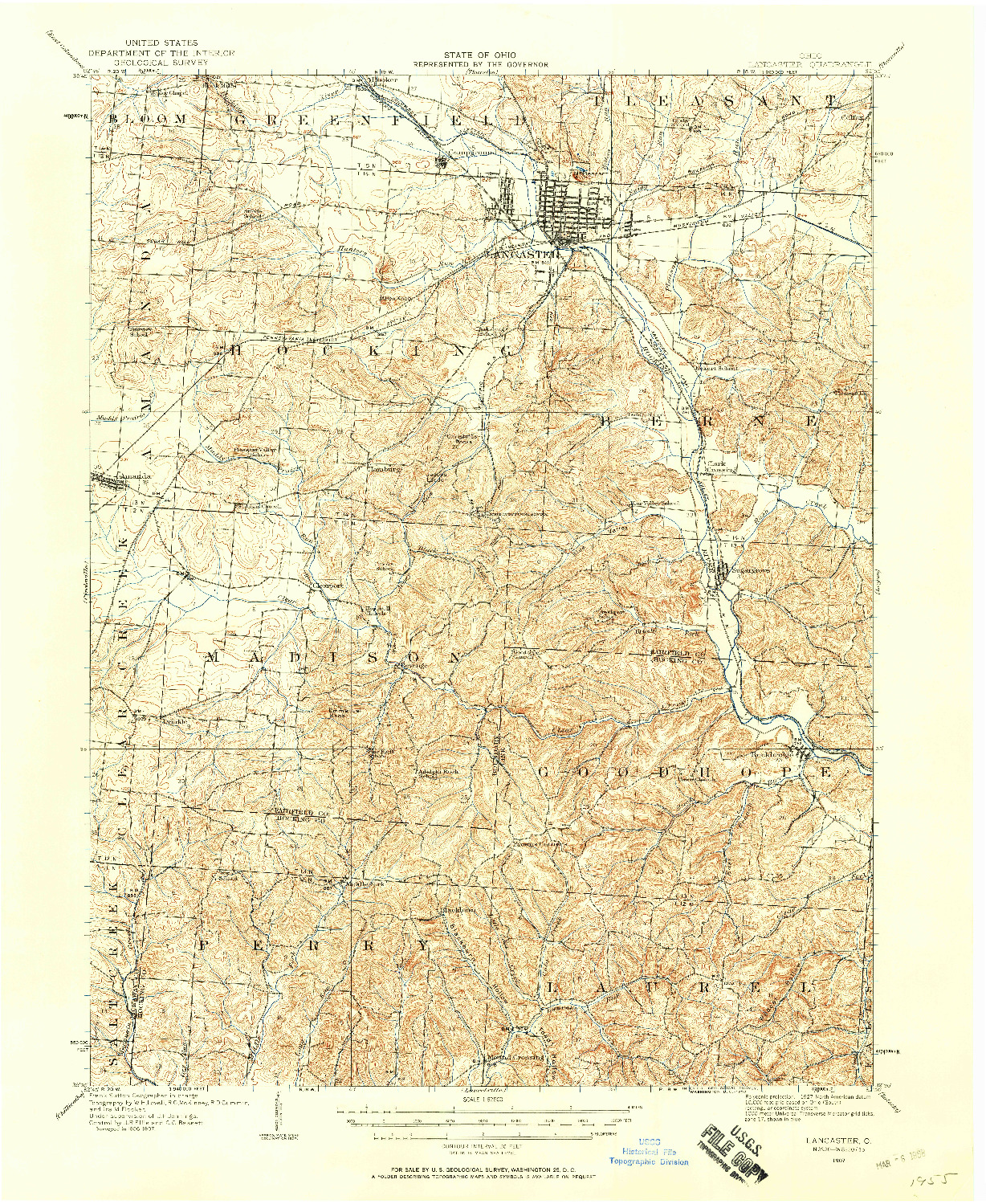 USGS 1:62500-SCALE QUADRANGLE FOR LANCASTER, OH 1907
