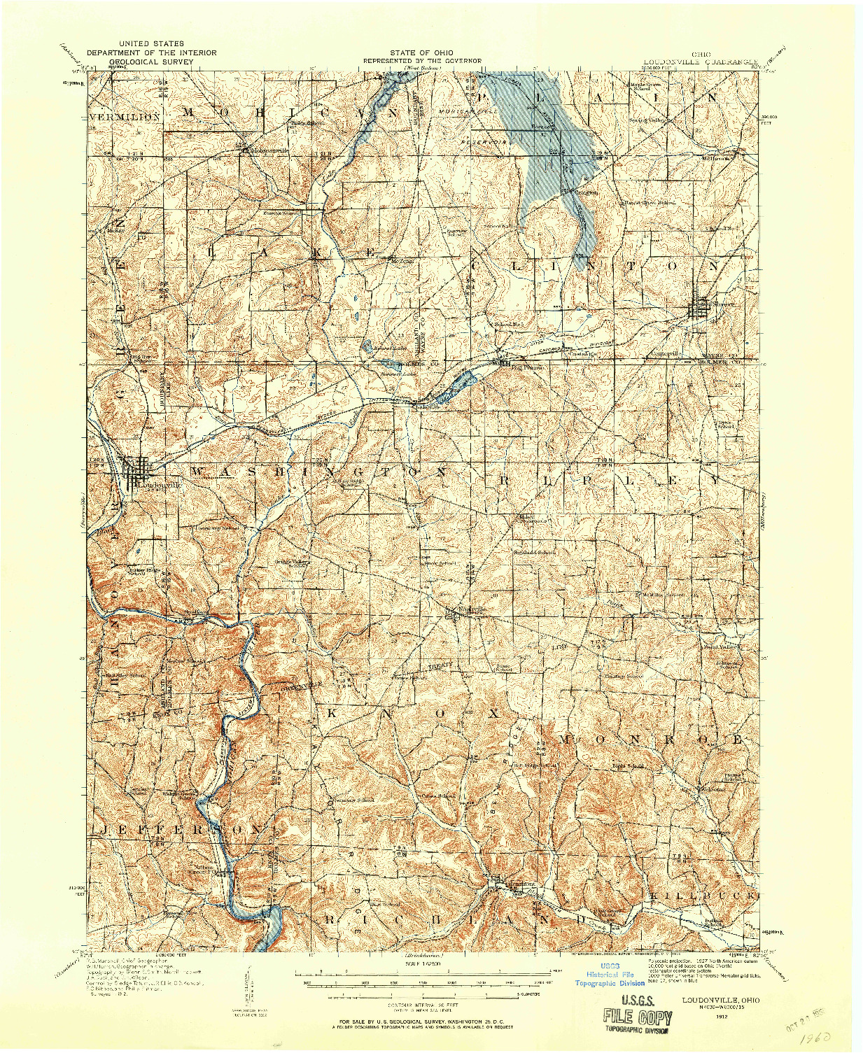 USGS 1:62500-SCALE QUADRANGLE FOR LOUDONVILLE, OH 1912
