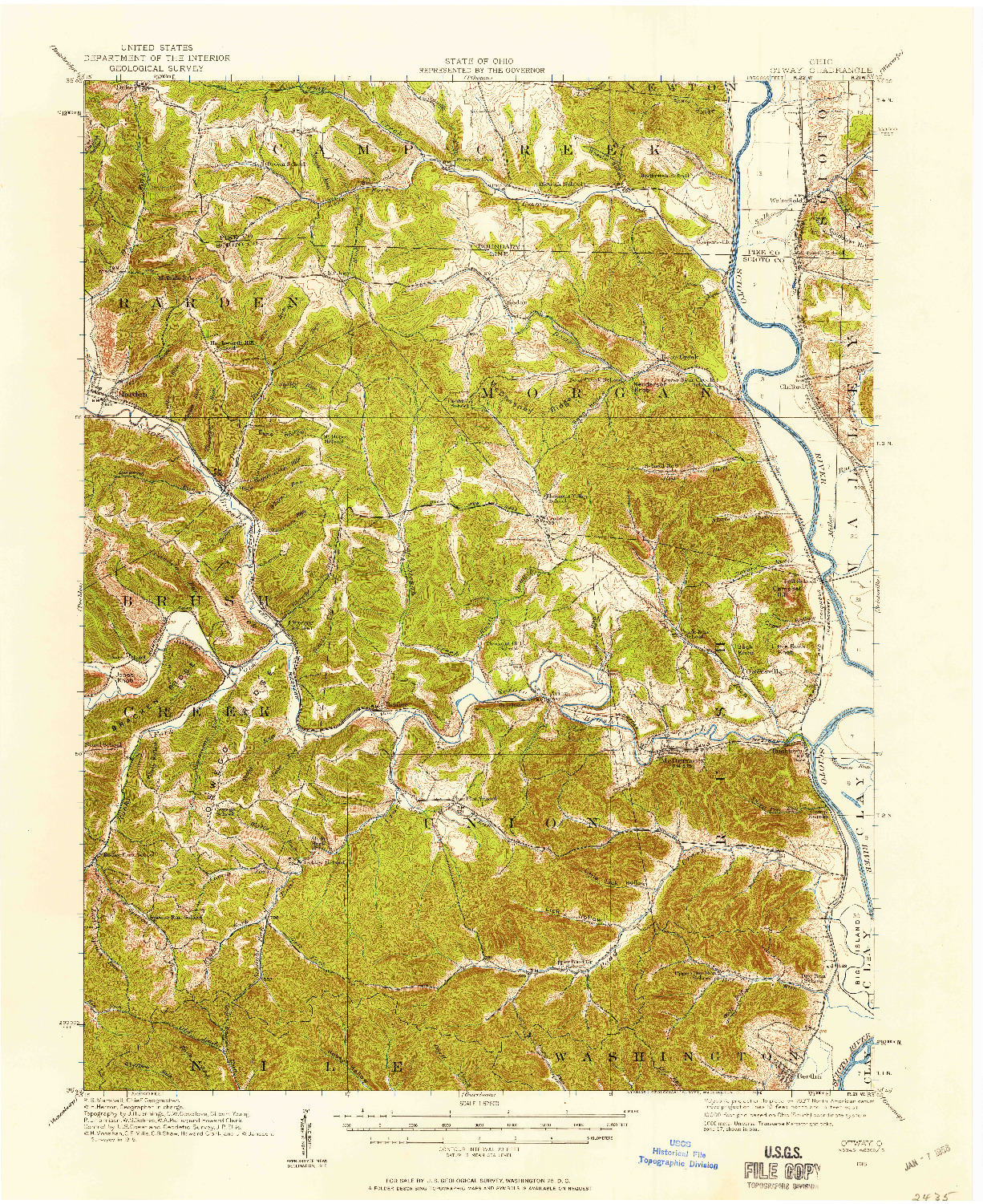 USGS 1:62500-SCALE QUADRANGLE FOR OTWAY, OH 1915