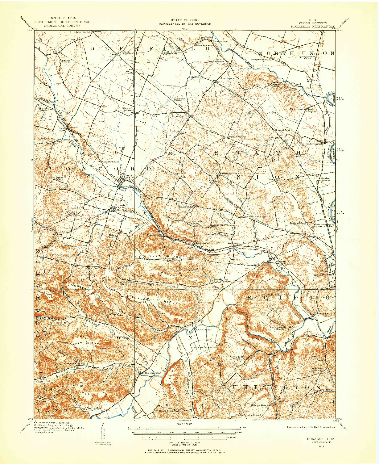 USGS 1:62500-SCALE QUADRANGLE FOR ROXABELL, OH 1912