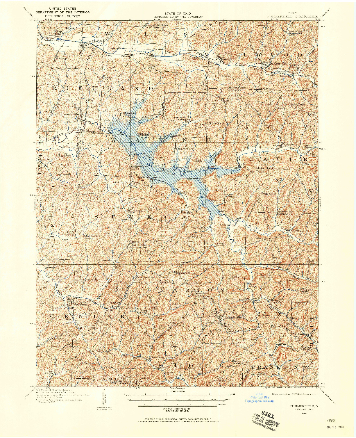 USGS 1:62500-SCALE QUADRANGLE FOR SUMMERFIELD, OH 1909