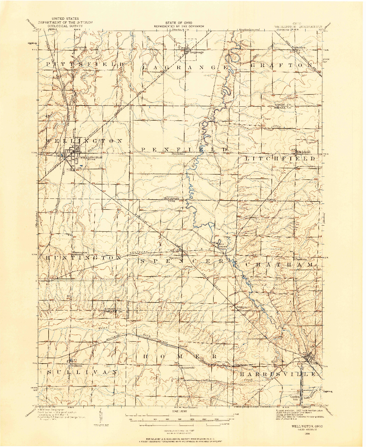 USGS 1:62500-SCALE QUADRANGLE FOR WELLINGTON, OH 1904