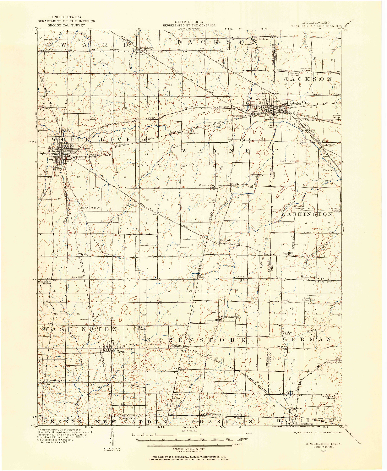 USGS 1:62500-SCALE QUADRANGLE FOR WINCHESTER, OH 1916