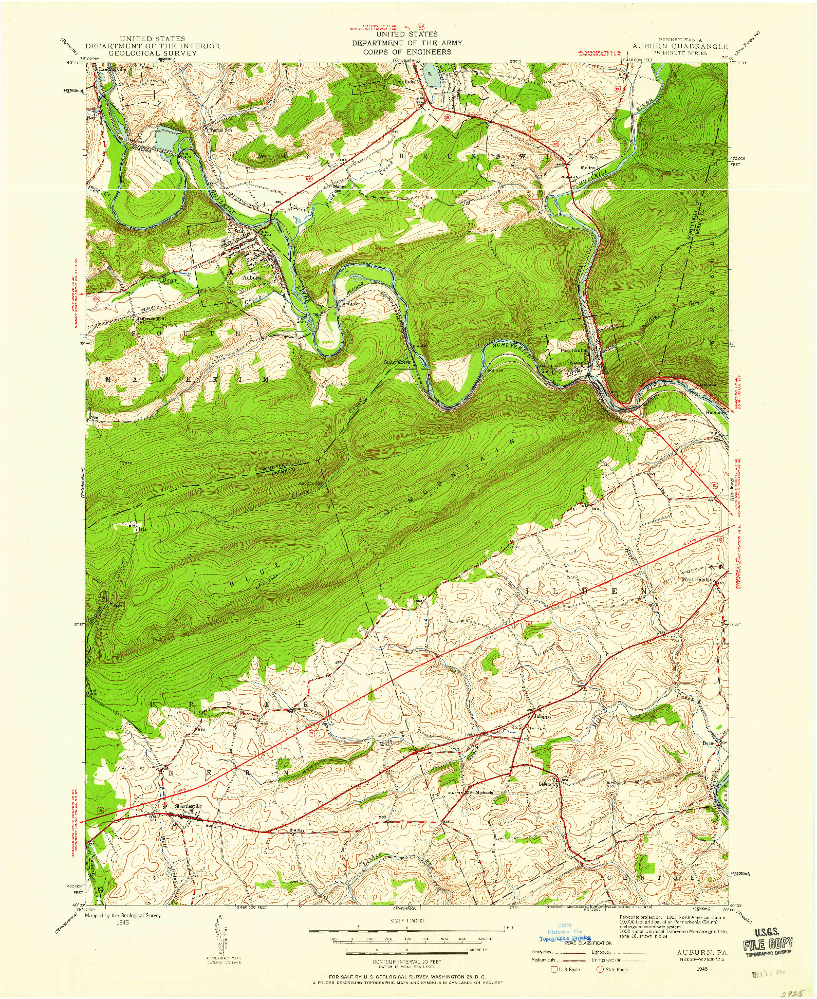 USGS 1:24000-SCALE QUADRANGLE FOR AUBURN, PA 1945