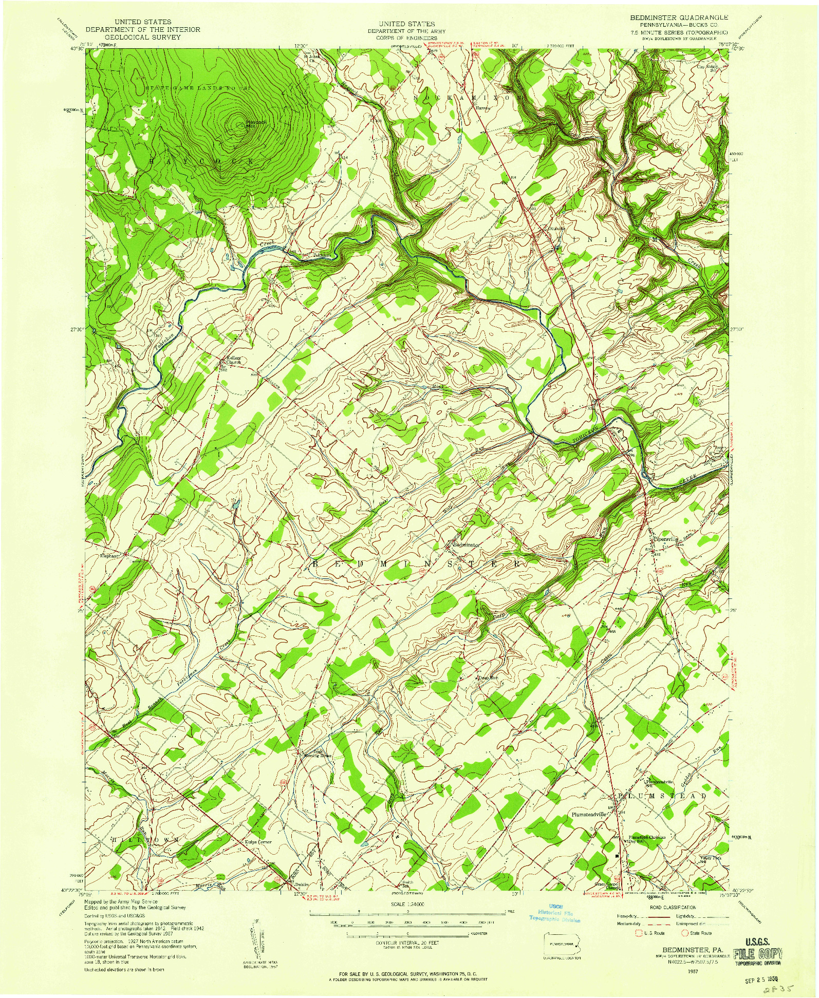 USGS 1:24000-SCALE QUADRANGLE FOR BEDMINSTER, PA 1957