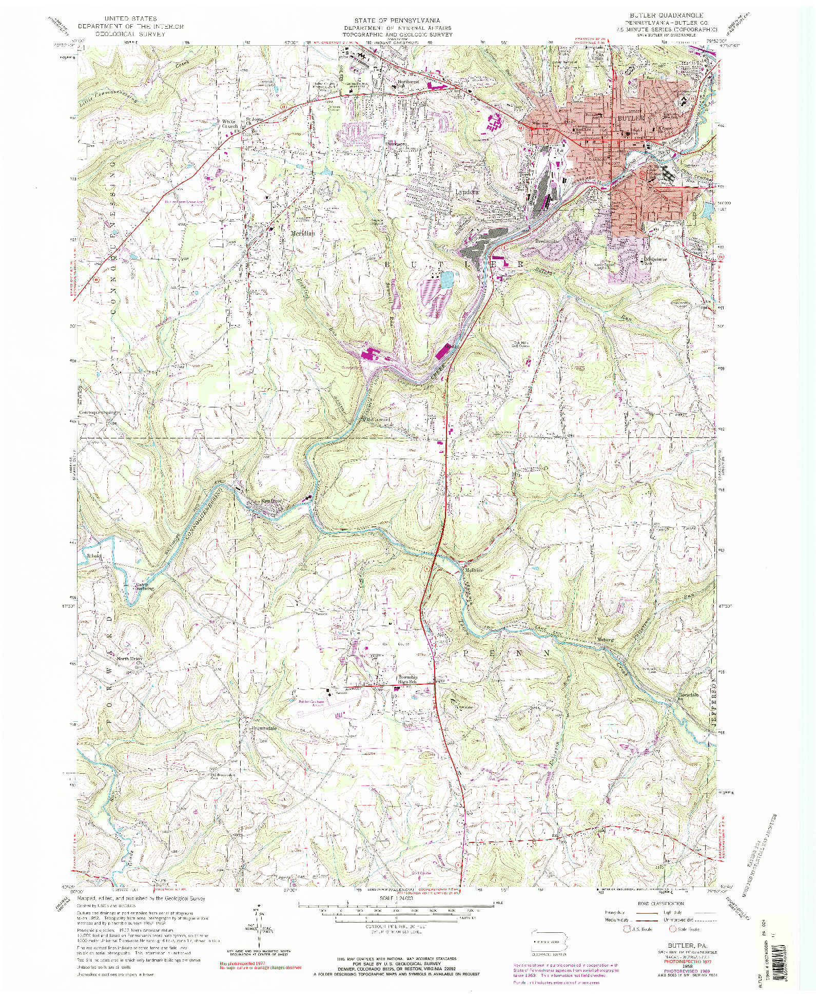 USGS 1:24000-SCALE QUADRANGLE FOR BUTLER, PA 1958