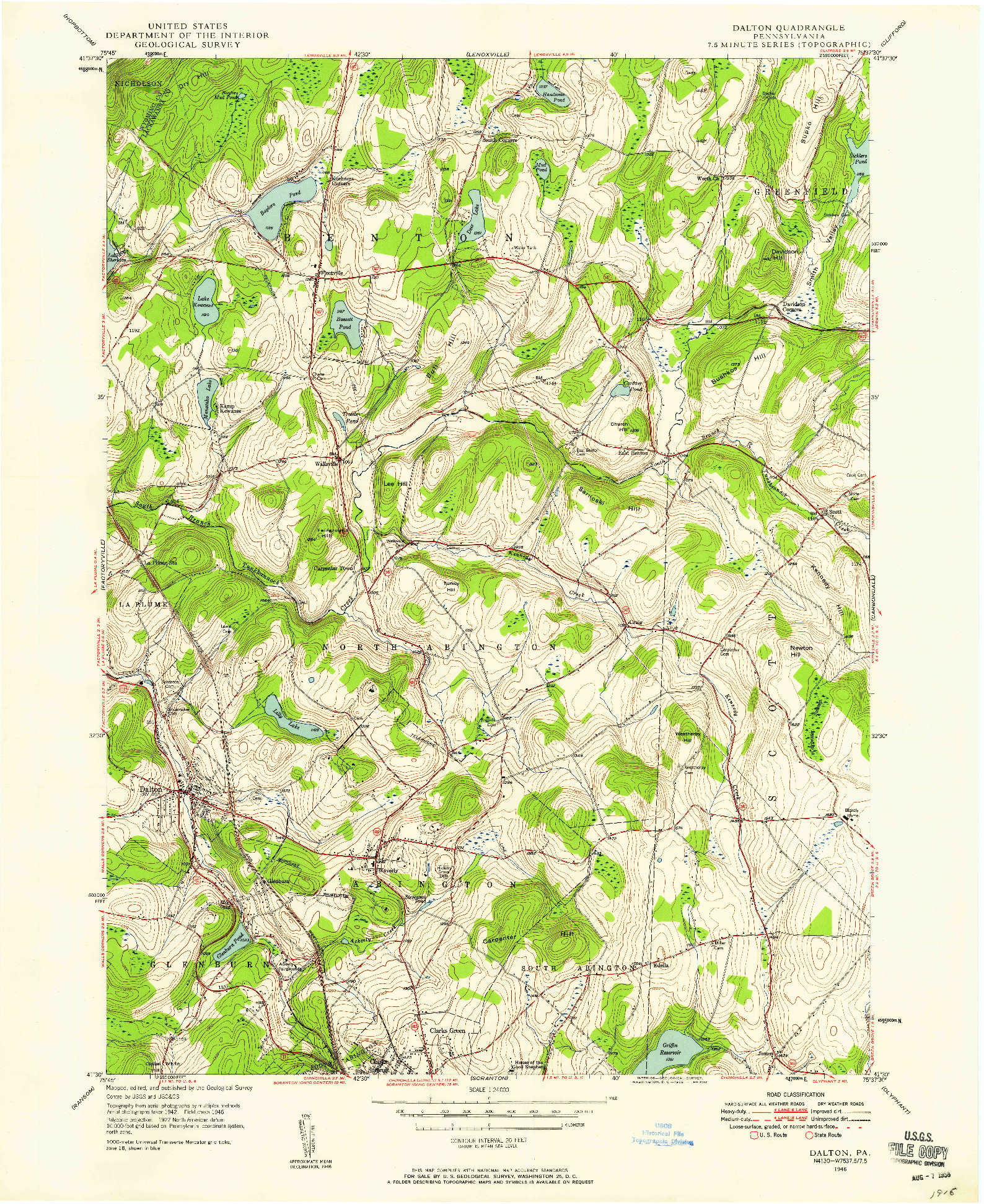 USGS 1:24000-SCALE QUADRANGLE FOR DALTON, PA 1946