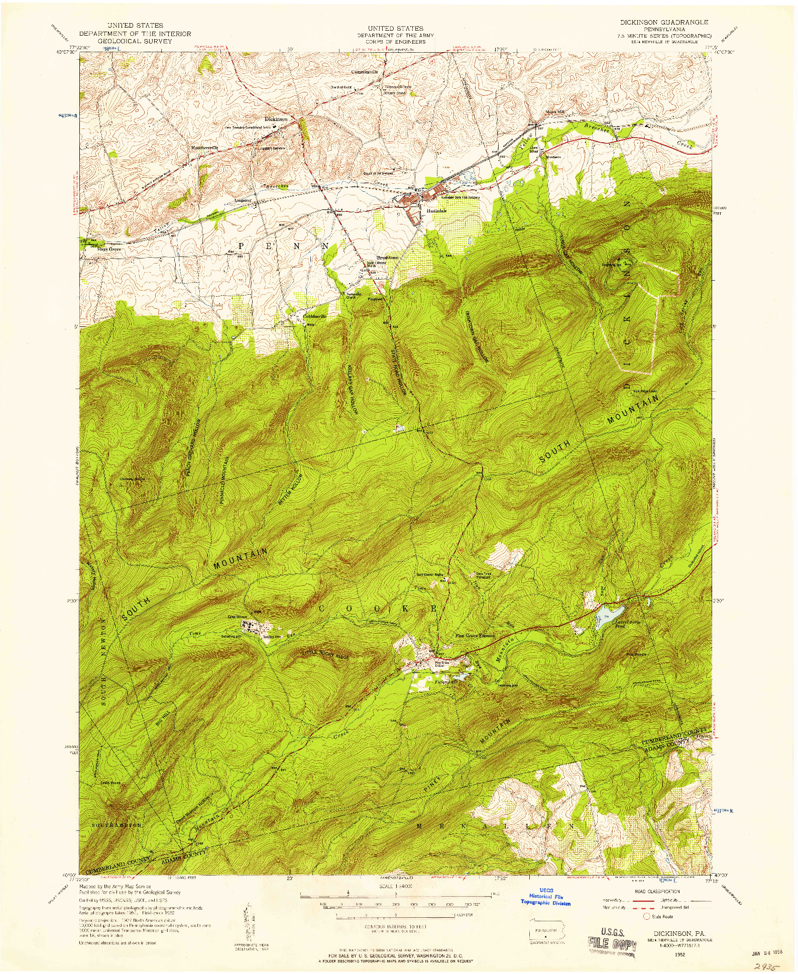 USGS 1:24000-SCALE QUADRANGLE FOR DICKINSON, PA 1952