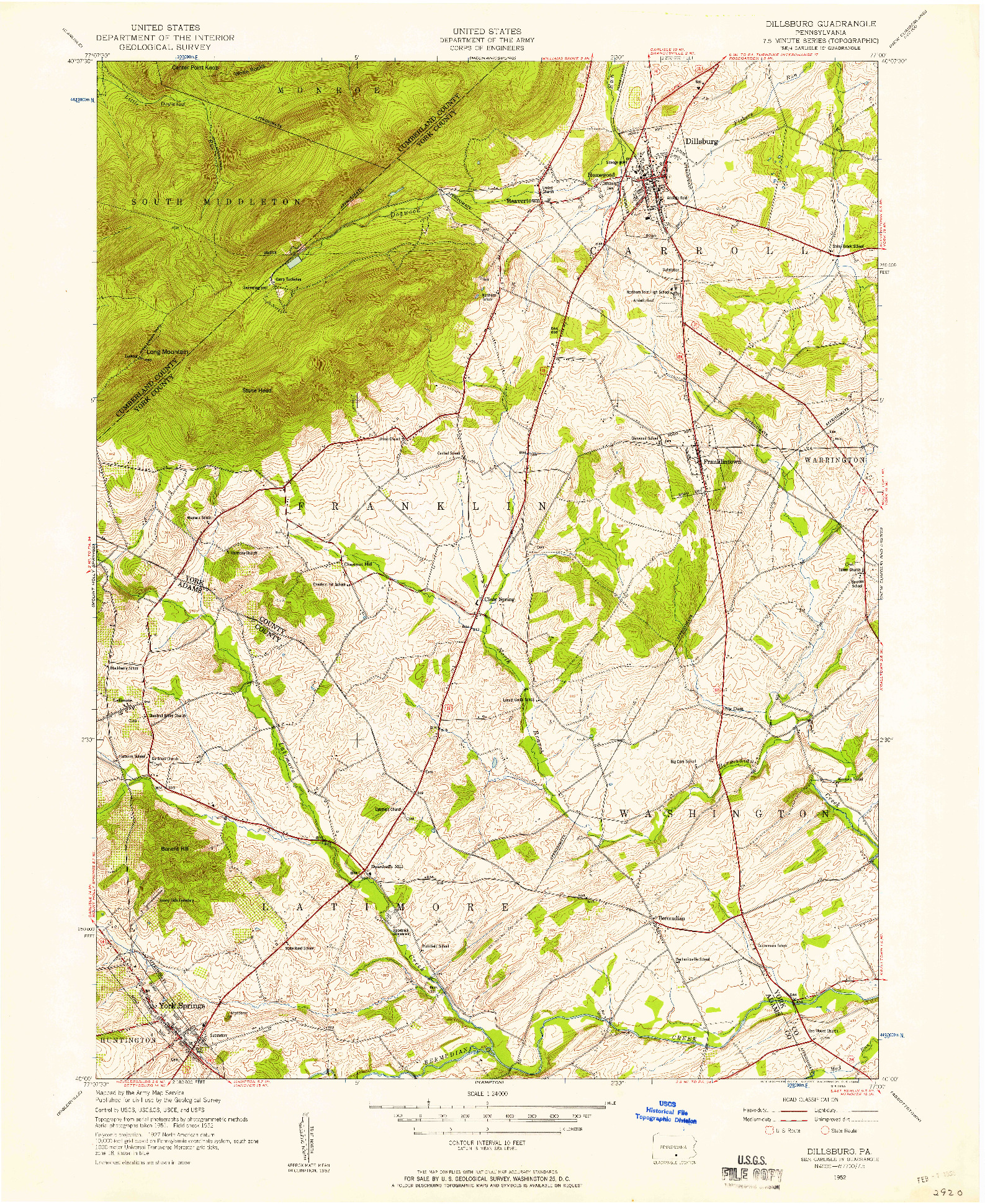 USGS 1:24000-SCALE QUADRANGLE FOR DILLSBURG, PA 1952